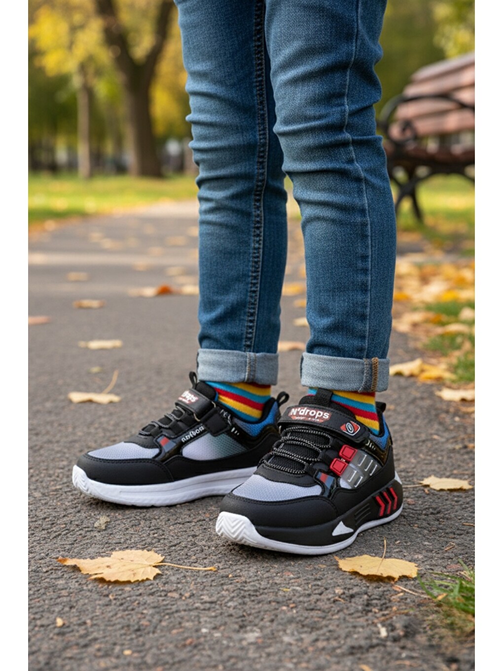 Siyah ZUZU Cırtlı ve Bağcıklı Günlük Çocuk Sneaker Spor Ayakkabı-1