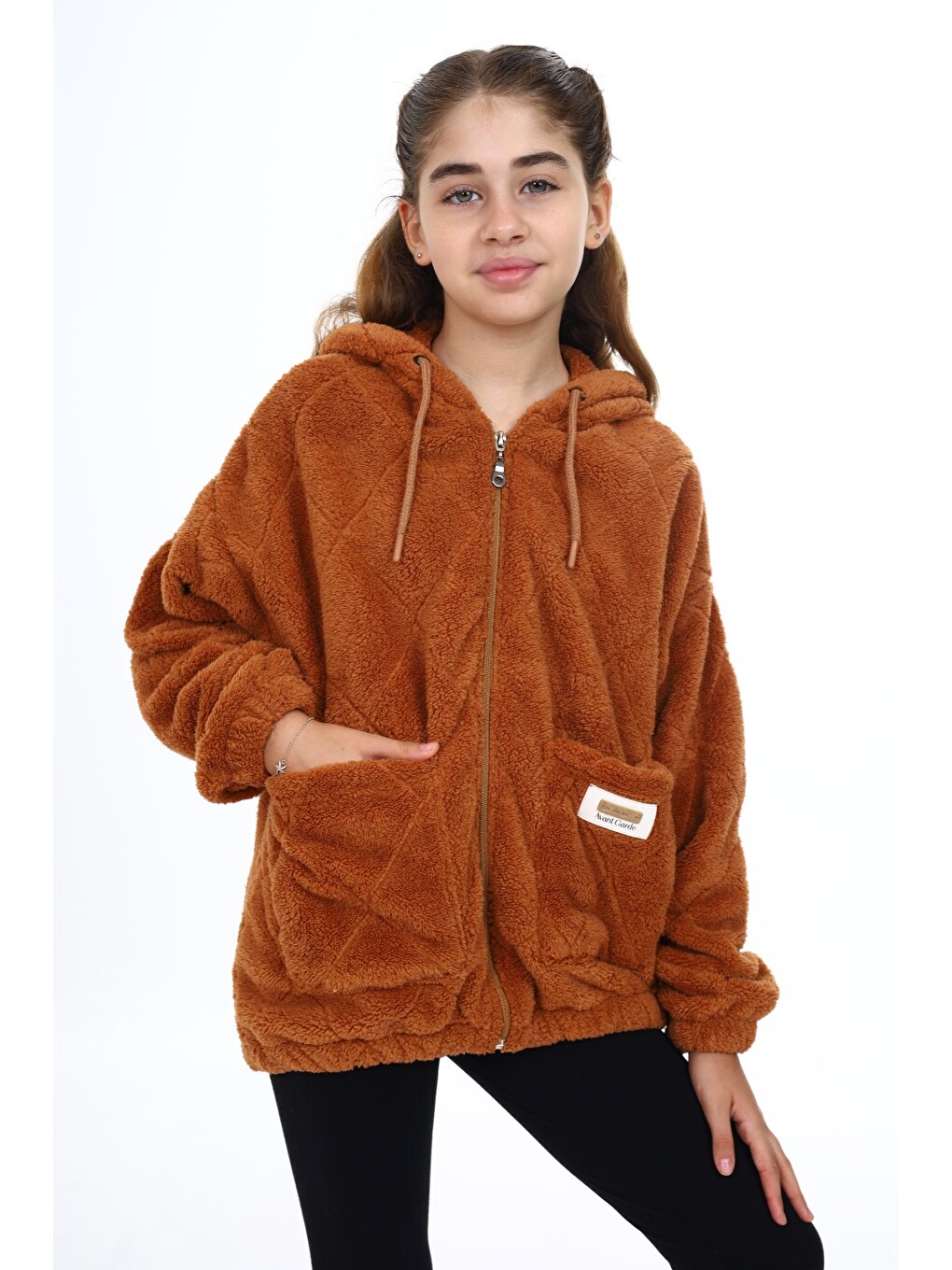 Kahverengi Kız Çocuk Pelüş Hırka-3