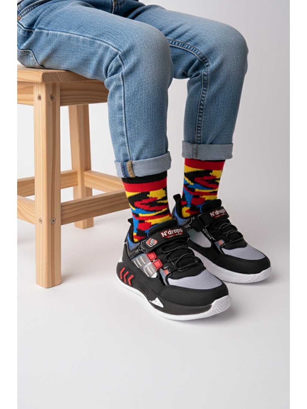Siyah ZUZU Cırtlı ve Bağcıklı Günlük Çocuk Sneaker Spor Ayakkabı-2