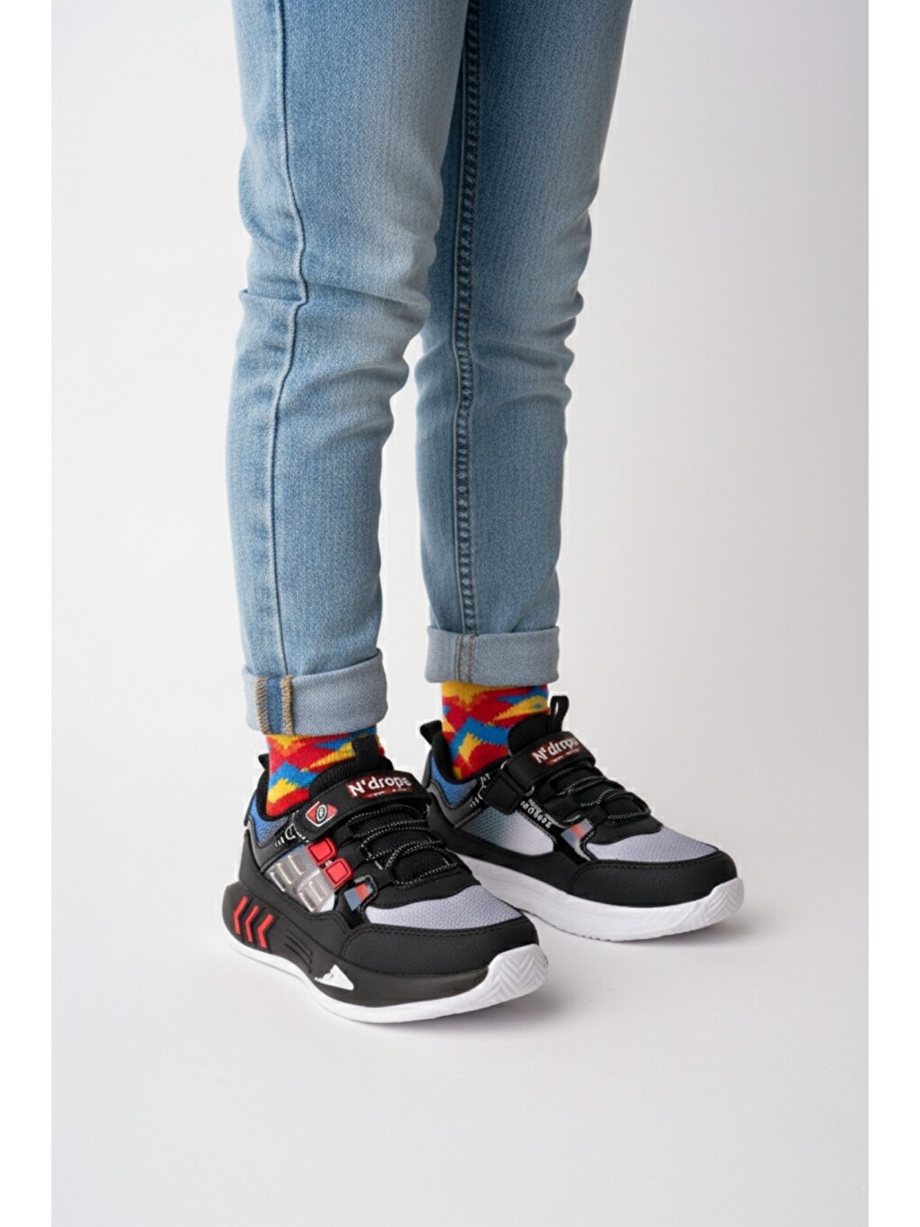 Siyah ZUZU Cırtlı ve Bağcıklı Günlük Çocuk Sneaker Spor Ayakkabı-3