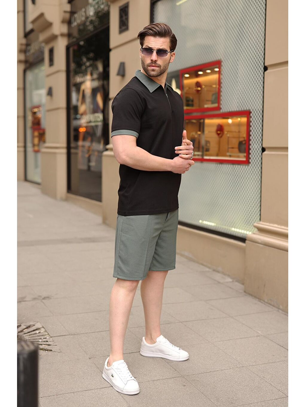 Siyah %100 Pamuklu Polo Yaka Şort Tişört Takım E7358-5