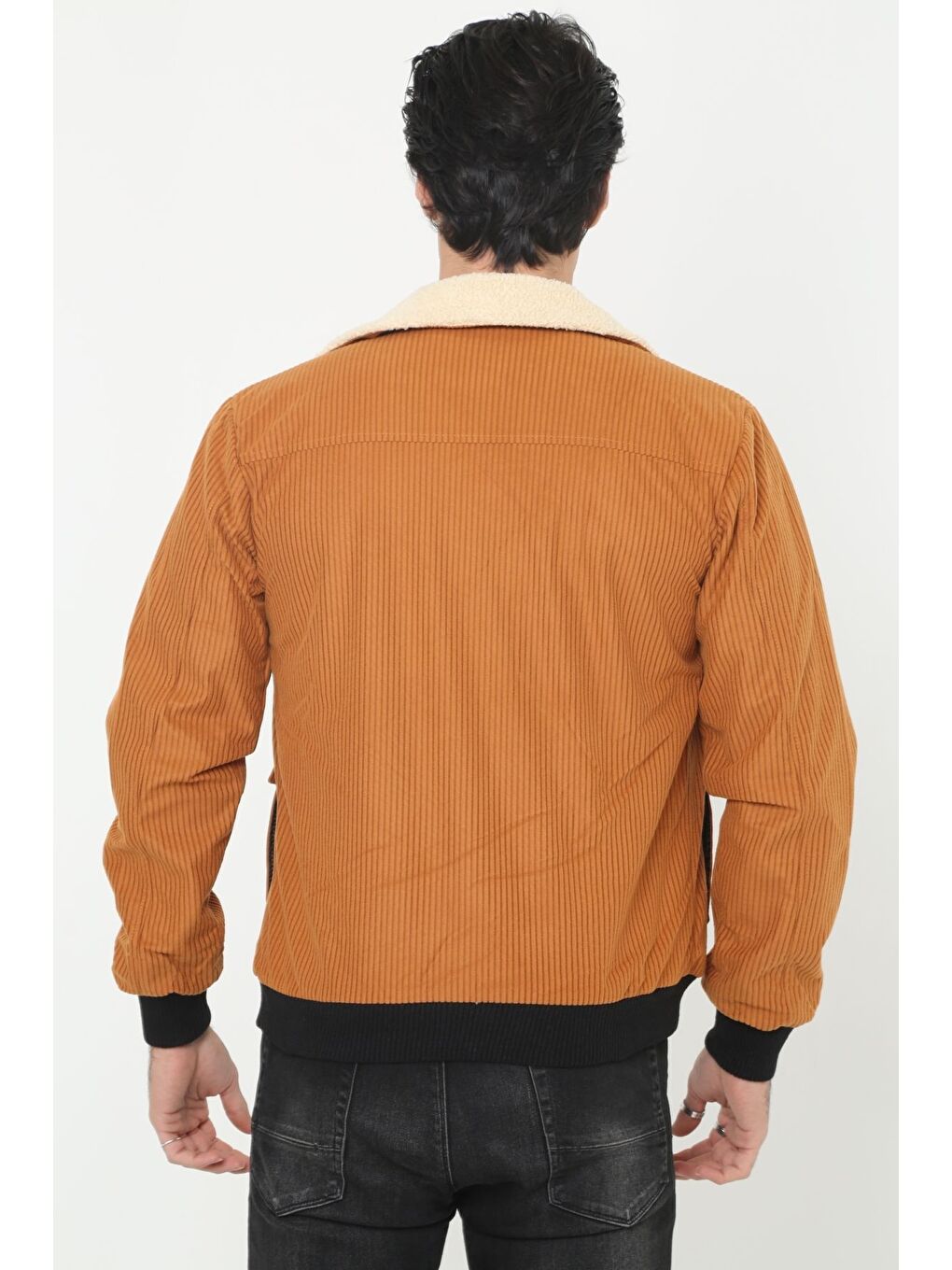 Kahverengi Erkek Trend Kadife Içi Kürklü Ceket Taba-3