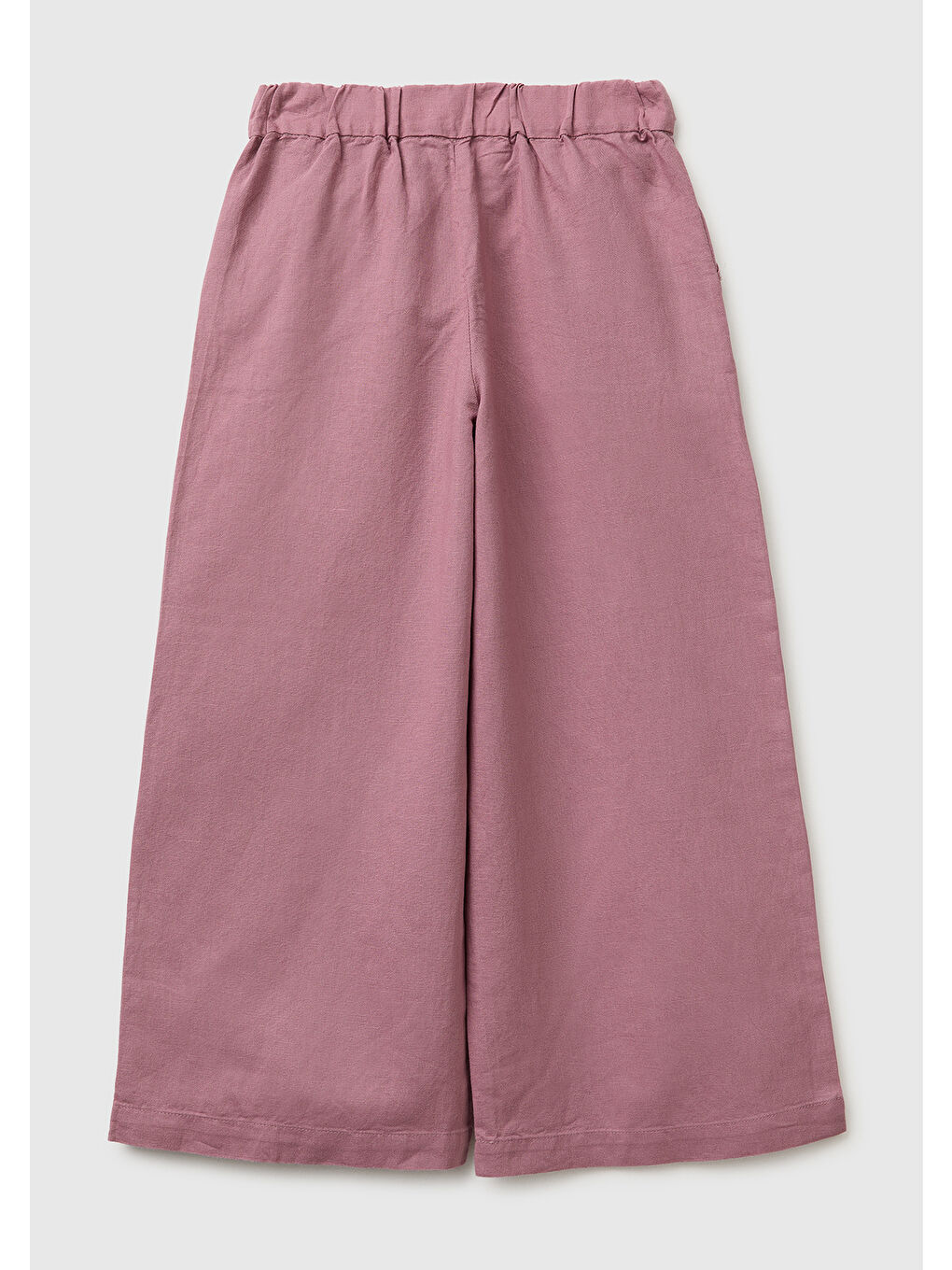 Kız Çocuk Mürdüm Keten Karışımlı Beli Dikişli Kuşaklı Geniş Paça Pantolon-1