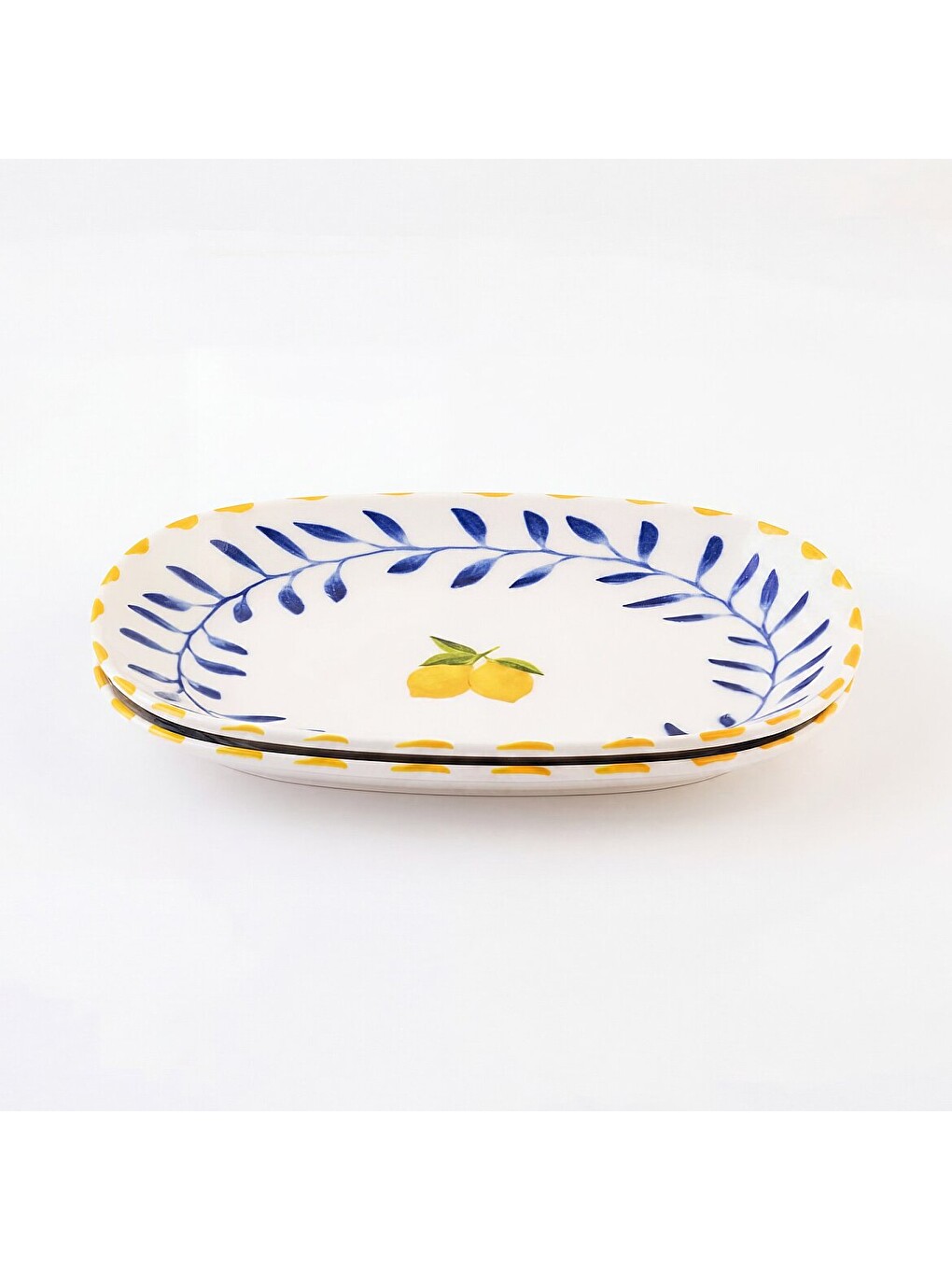 Ekru Limon Desenli 2li 24 Cm Porselen Kayık Tabak Seti-3