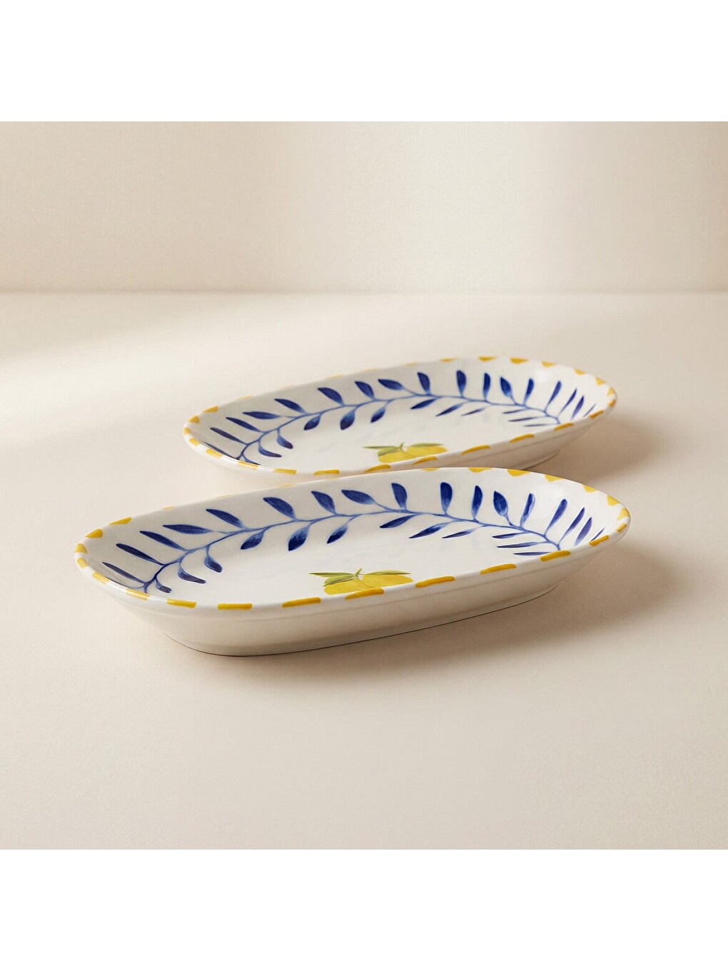 Ekru Limon Desenli 2li 24 Cm Porselen Kayık Tabak Seti-4