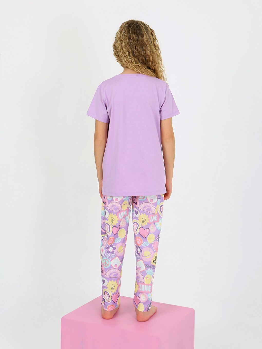 Lila Kız Çocuk Kısa Kollu %100 Pamuklu Pijama Takımı Be Kind-4