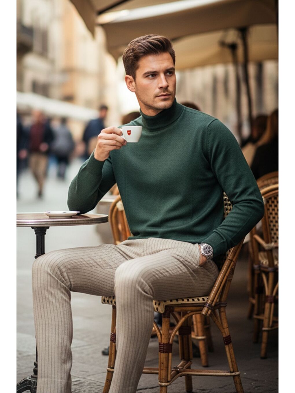 Yeşil Lier Yarım Boğazlı Regular Fit Erkek Kazak Düz Triko