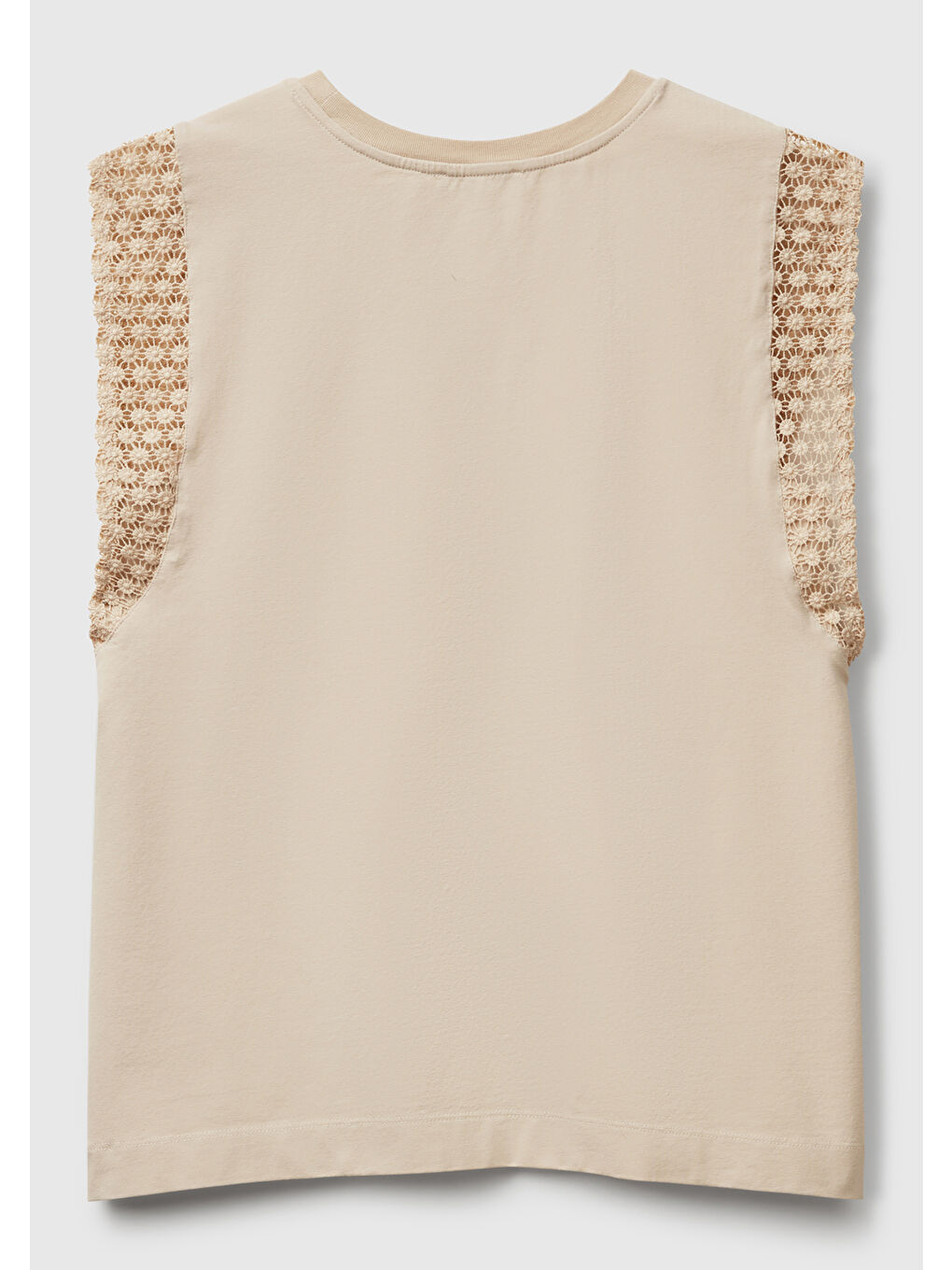 Bej Kadın Taş Rengi Dantel Detaylı Kolsuz Esnek T-Shirt-3