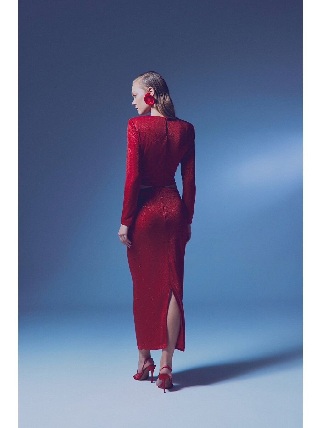 Simli Midi Etek - Kırmızı-7