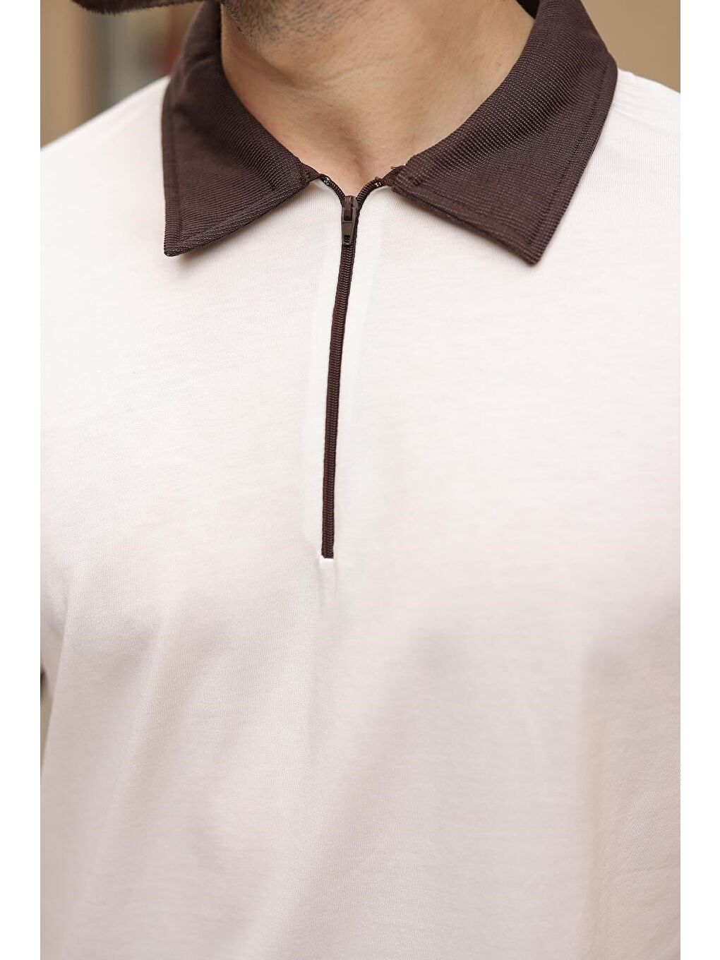 Ekru %100 Pamuklu Polo Yaka Şort Tişört Takım E7358-3