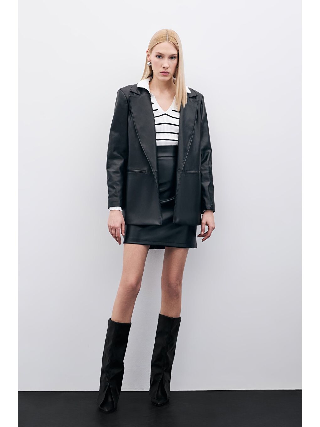 Şardonlu Deri Etek - Siyah-1