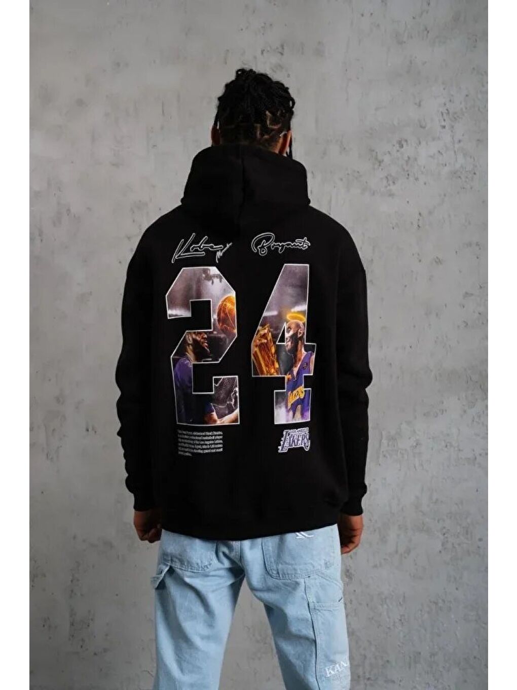 Erkek Baskılı Oversize Üç İplik Kapüşonlu Sweatshirt - Siyah-3