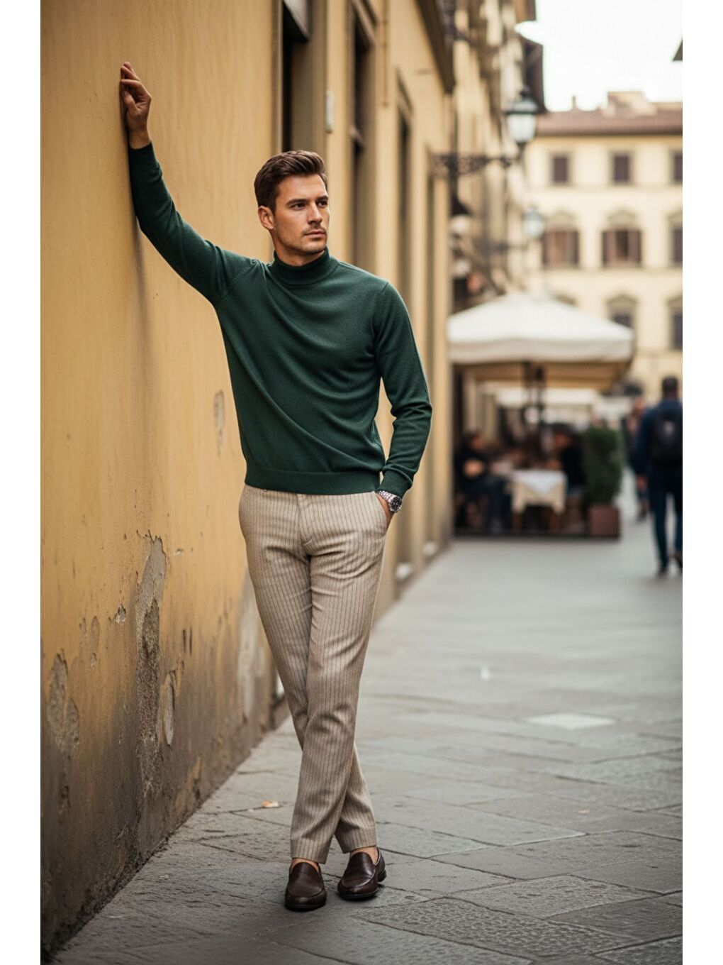 Yeşil Lier Yarım Boğazlı Regular Fit Erkek Kazak Düz Triko-2