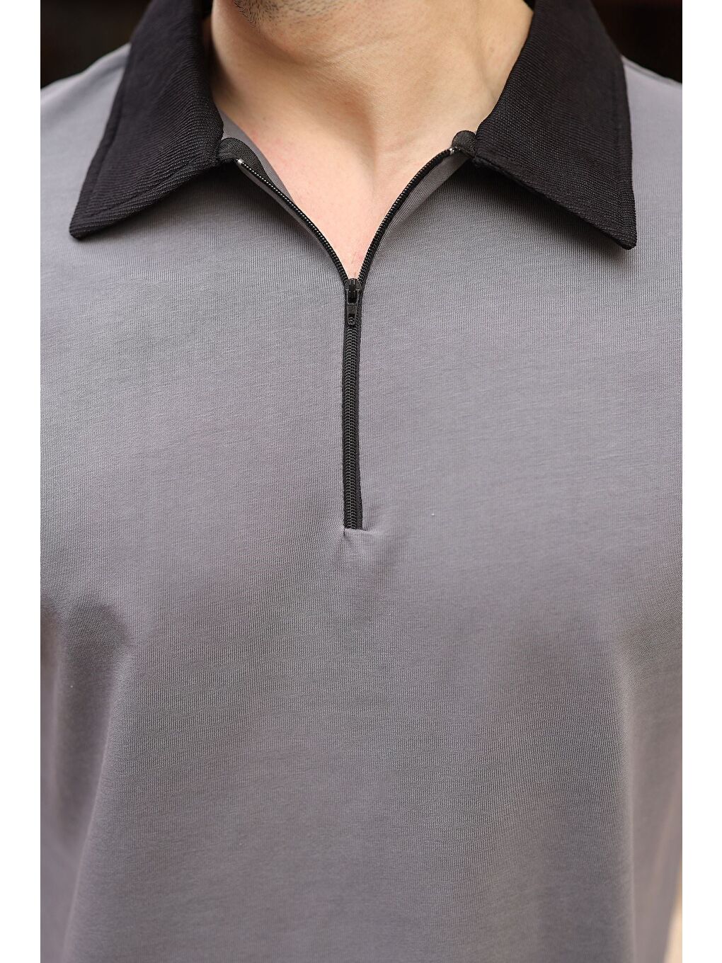 Gri Füme %100 Pamuklu Polo Yaka Şort Tişört Takım E7358-2