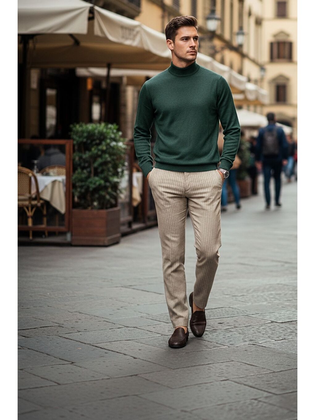 Yeşil Lier Yarım Boğazlı Regular Fit Erkek Kazak Düz Triko-3