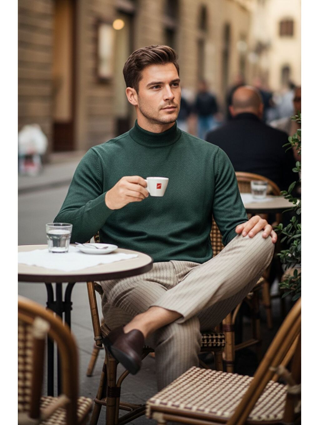 Yeşil Lier Yarım Boğazlı Regular Fit Erkek Kazak Düz Triko-4