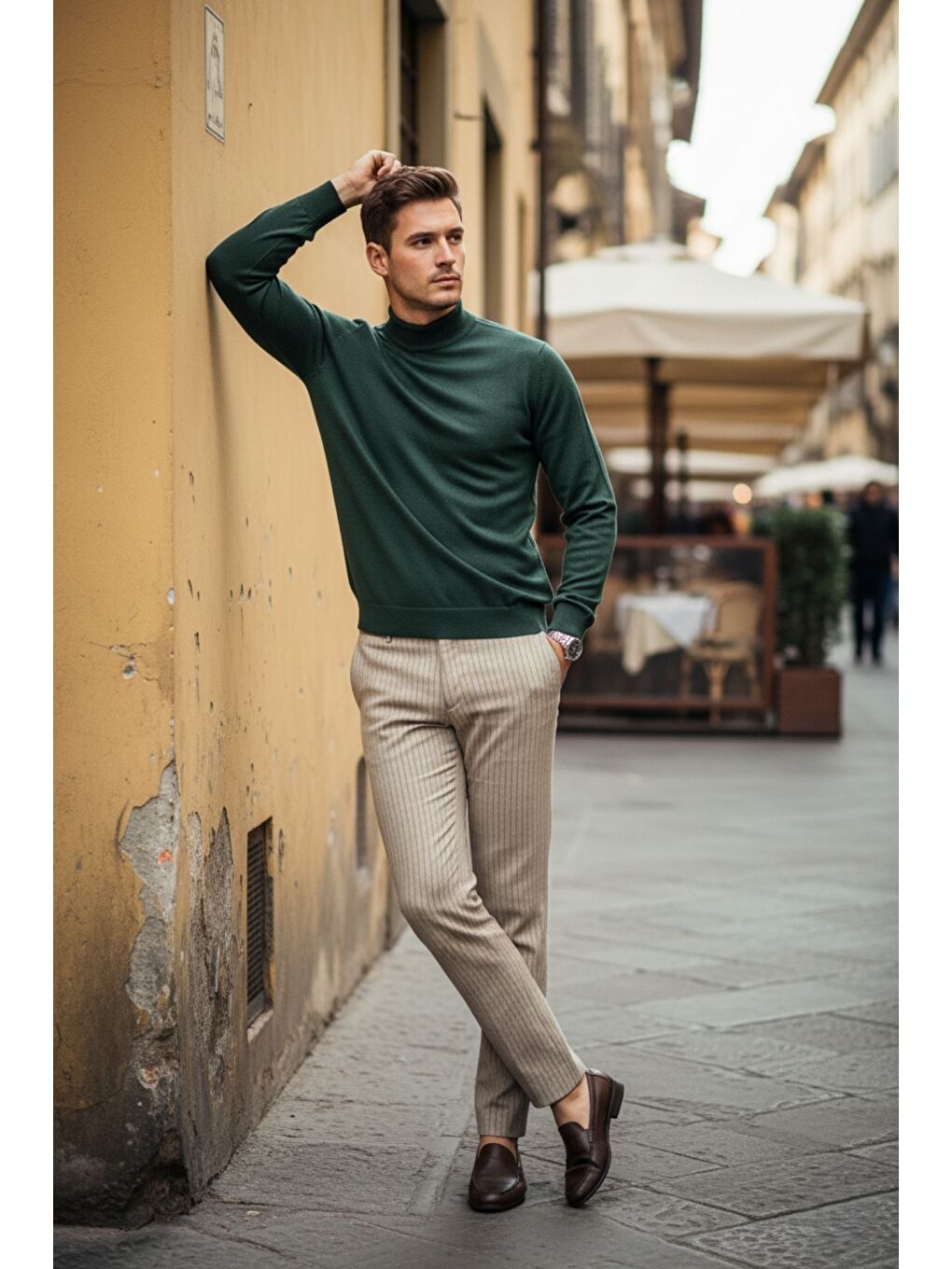 Yeşil Lier Yarım Boğazlı Regular Fit Erkek Kazak Düz Triko-5