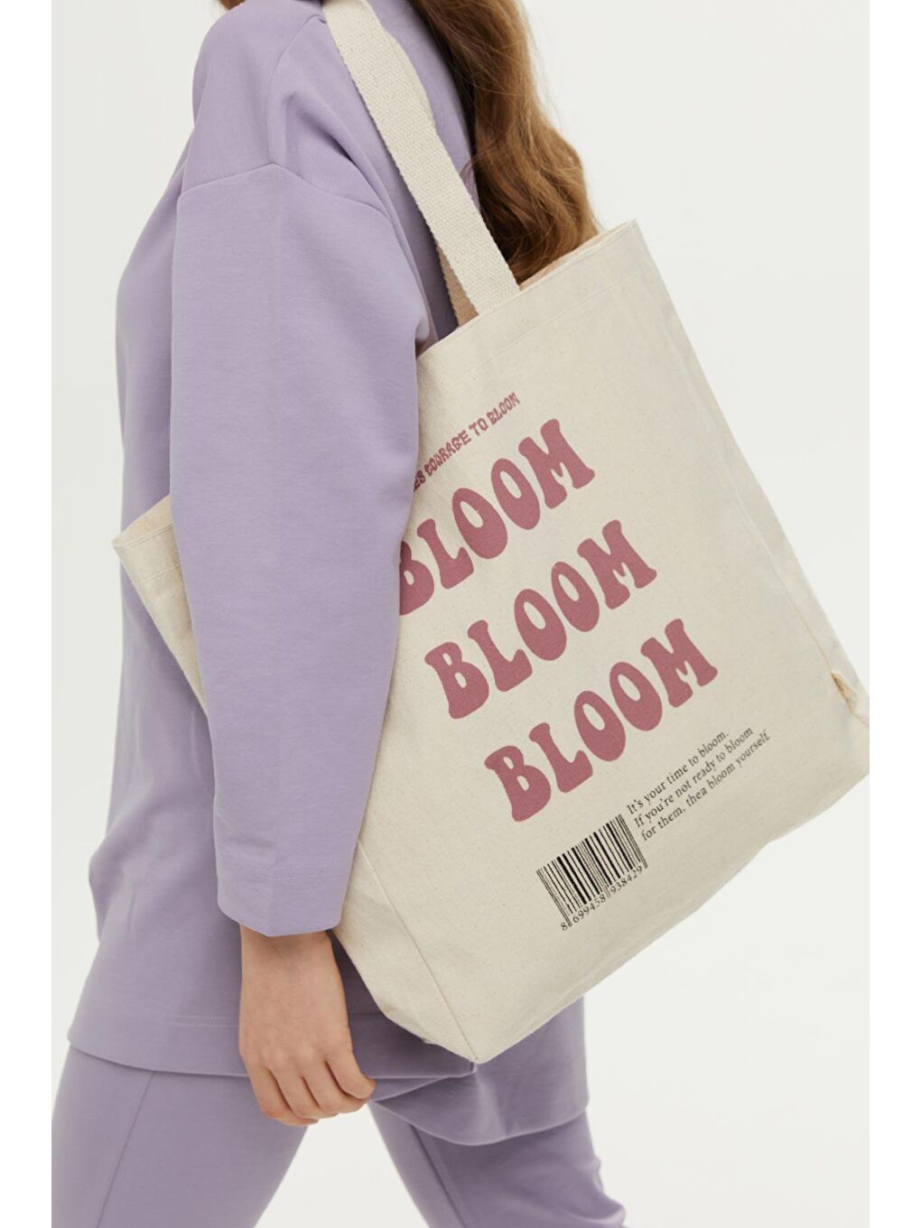 Gri Baskılı Körüklü Bez Çanta Bloom