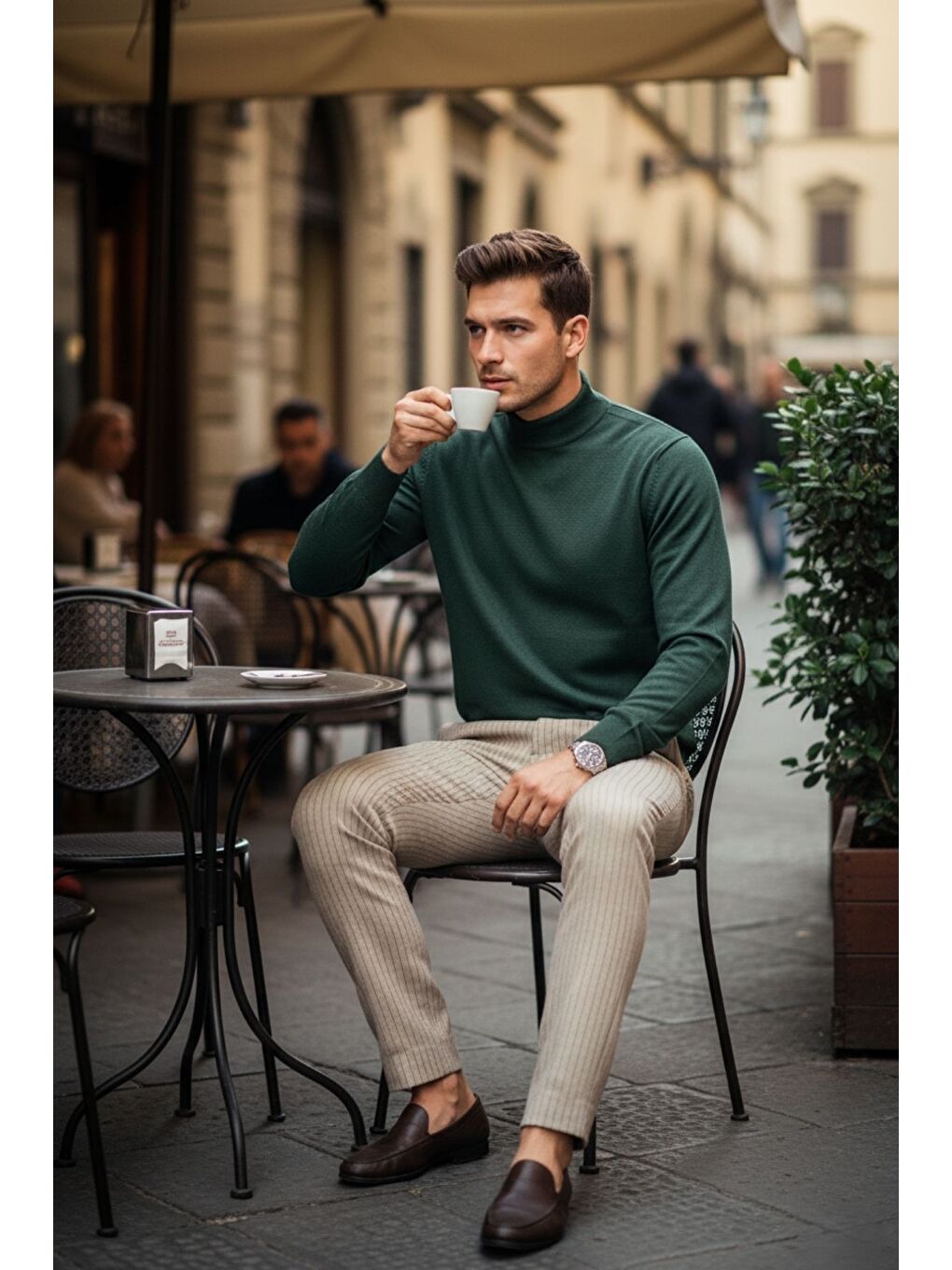 Yeşil Lier Yarım Boğazlı Regular Fit Erkek Kazak Düz Triko-6