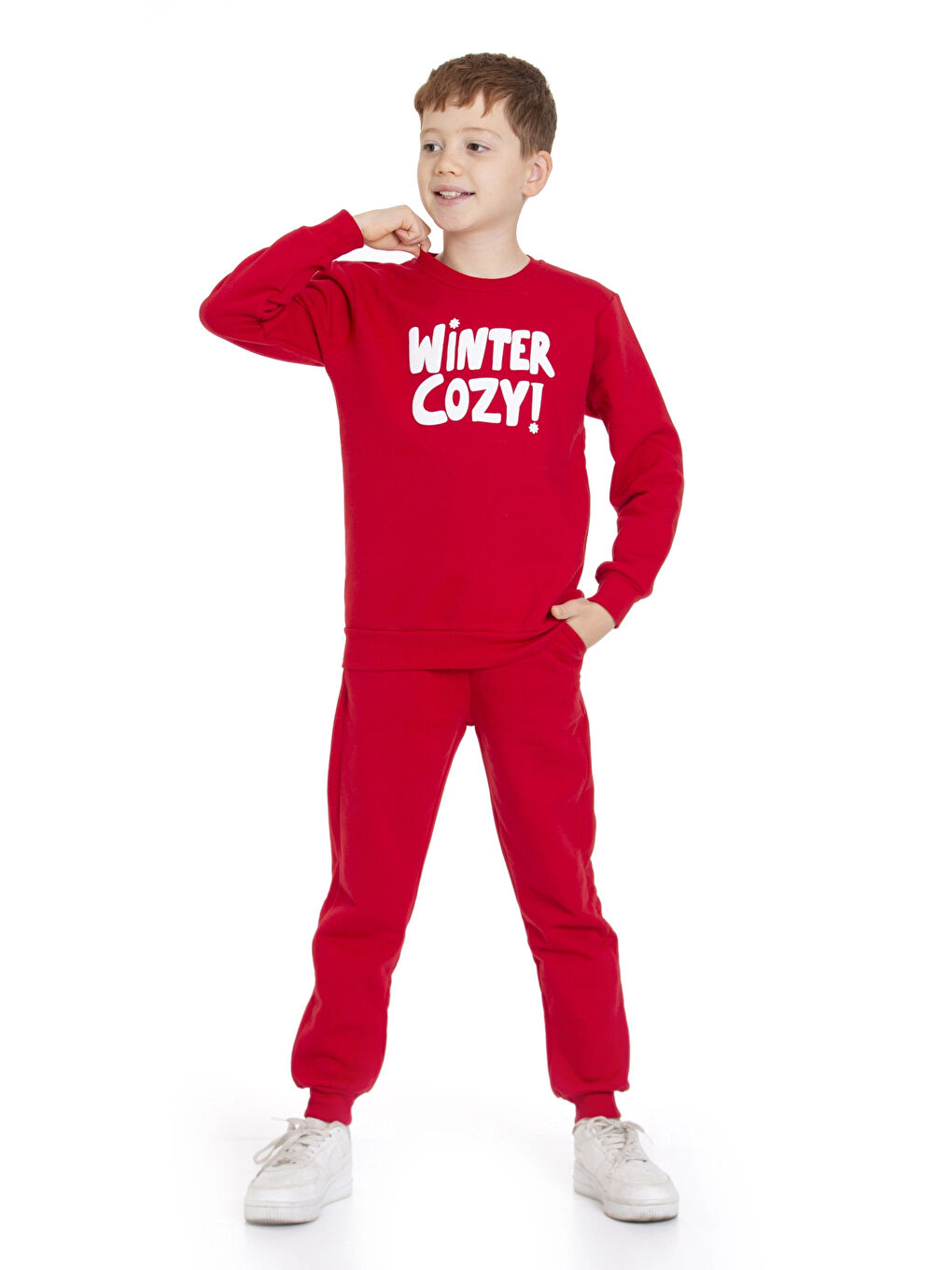 Kırmızı Winter Cozy Baskılı Eşofman Takımı 74415-1