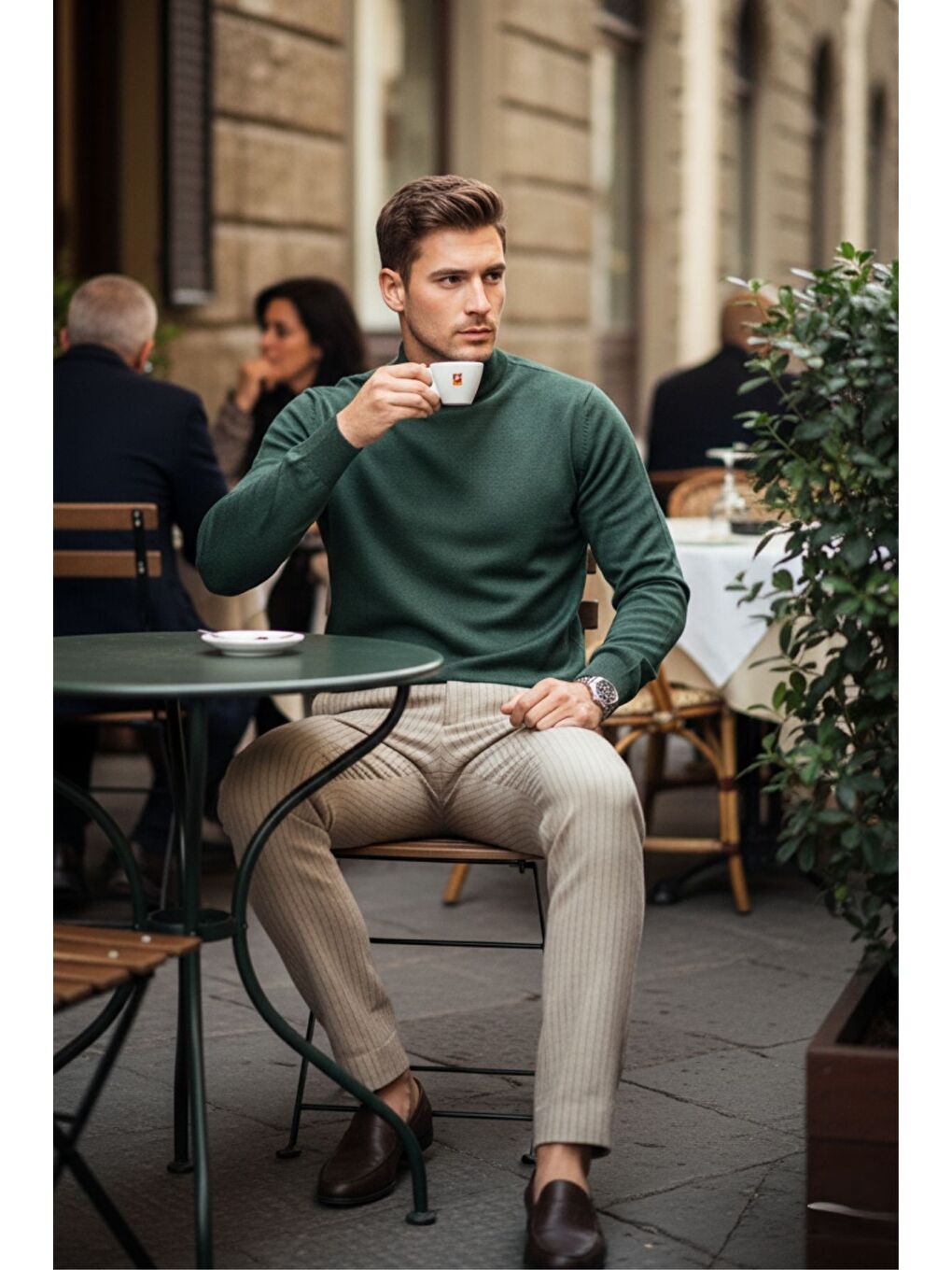 Yeşil Lier Yarım Boğazlı Regular Fit Erkek Kazak Düz Triko-7