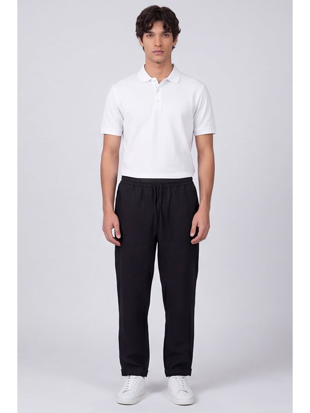 Erkek Siyah Normal Kesim Regular Fit %100 Pamuk Yan Cep Bel Lastikli Pantolon-1