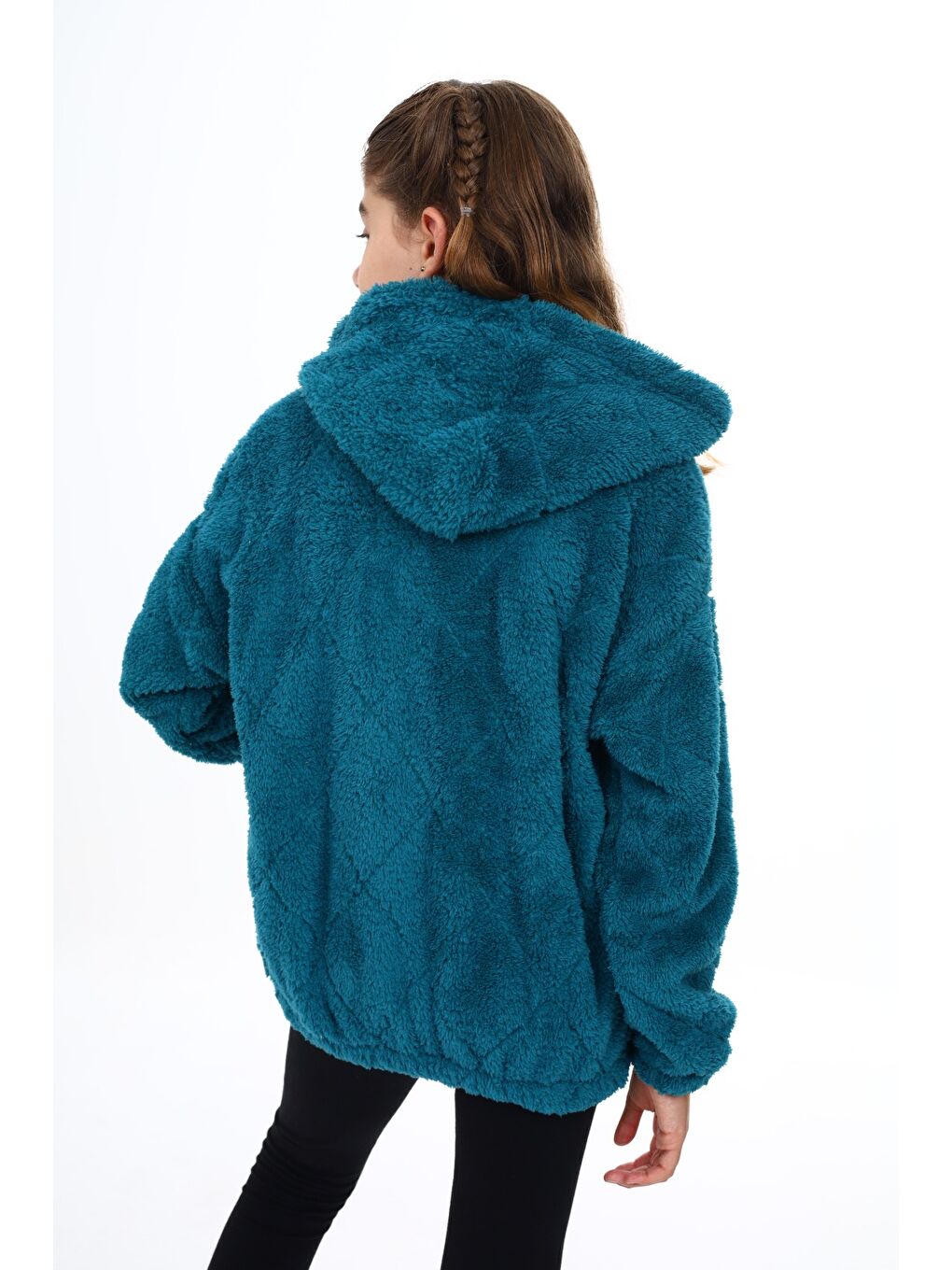 Petrol Kız Çocuk Pelüş Hırka-5