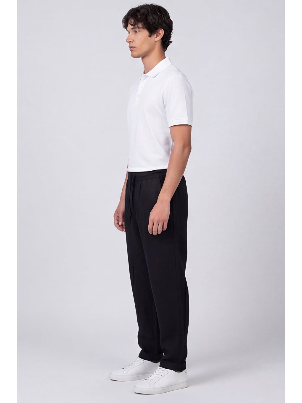 Erkek Siyah Normal Kesim Regular Fit %100 Pamuk Yan Cep Bel Lastikli Pantolon-2