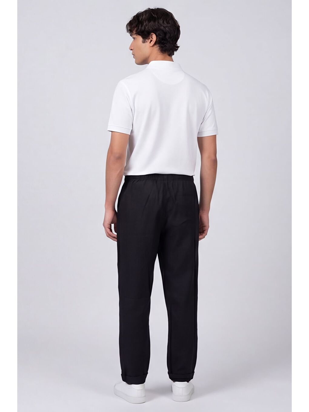 Erkek Siyah Normal Kesim Regular Fit %100 Pamuk Yan Cep Bel Lastikli Pantolon-3