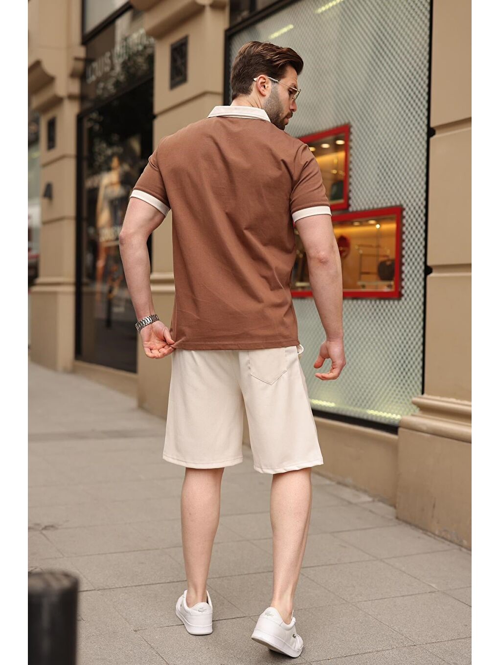Kahverengi %100 Pamuklu Polo Yaka Şort Tişört Takım E7358-3