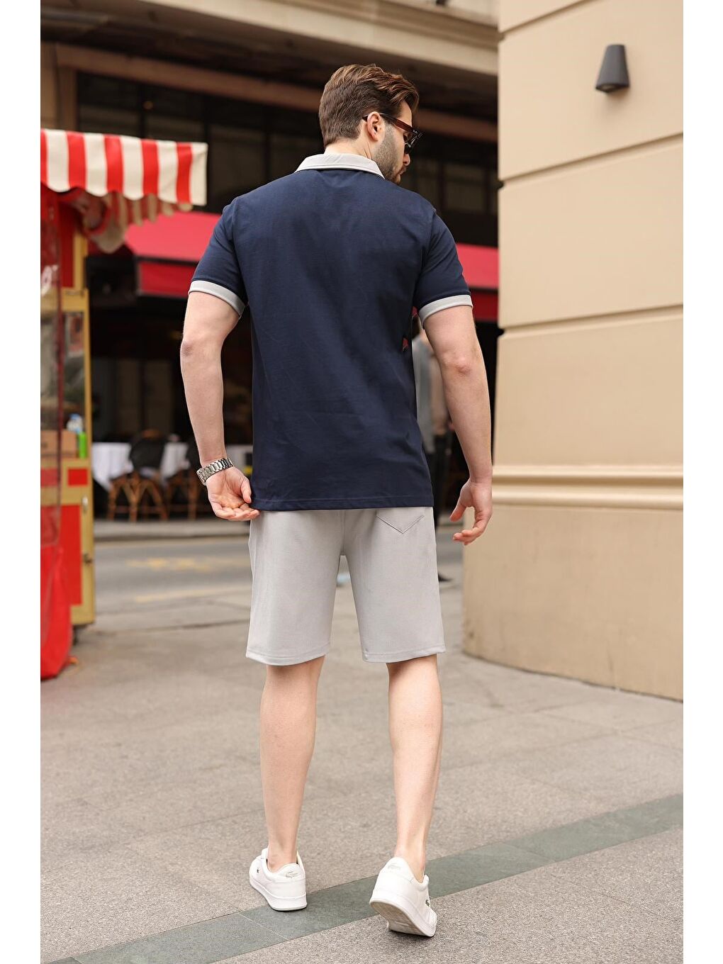 Lacivert %100 Pamuklu Polo Yaka Şort Tişört Takım E7358-3