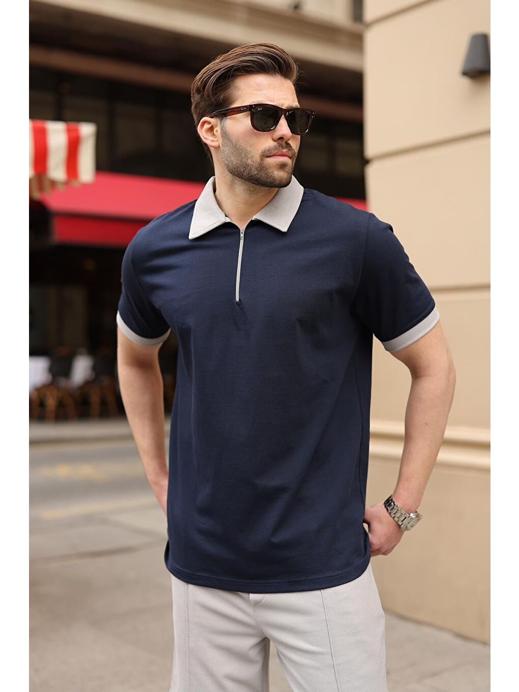 Lacivert %100 Pamuklu Polo Yaka Şort Tişört Takım E7358-4