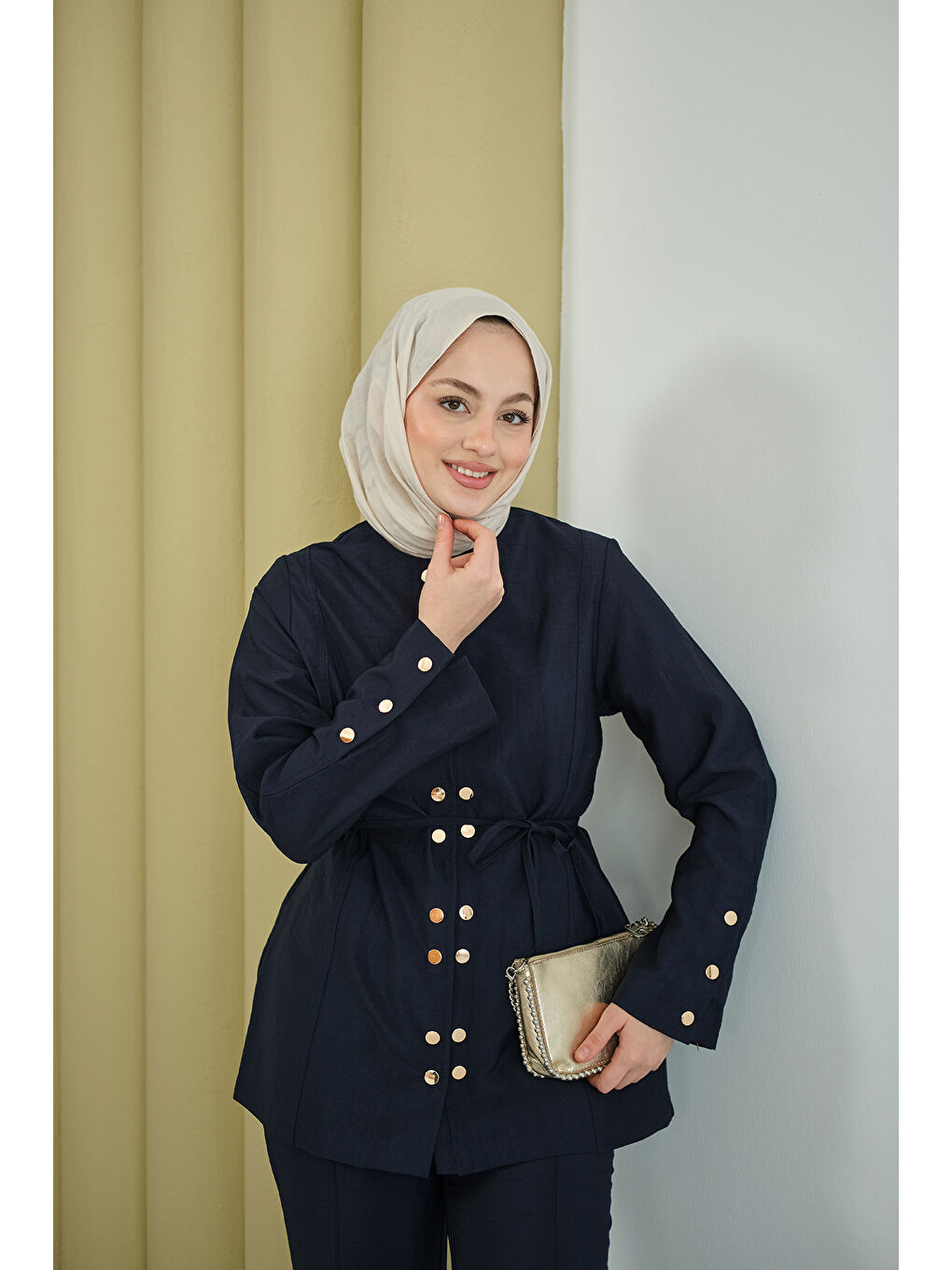 Kadın Gold Çıt Çıt Detay Takım Lacivert-1