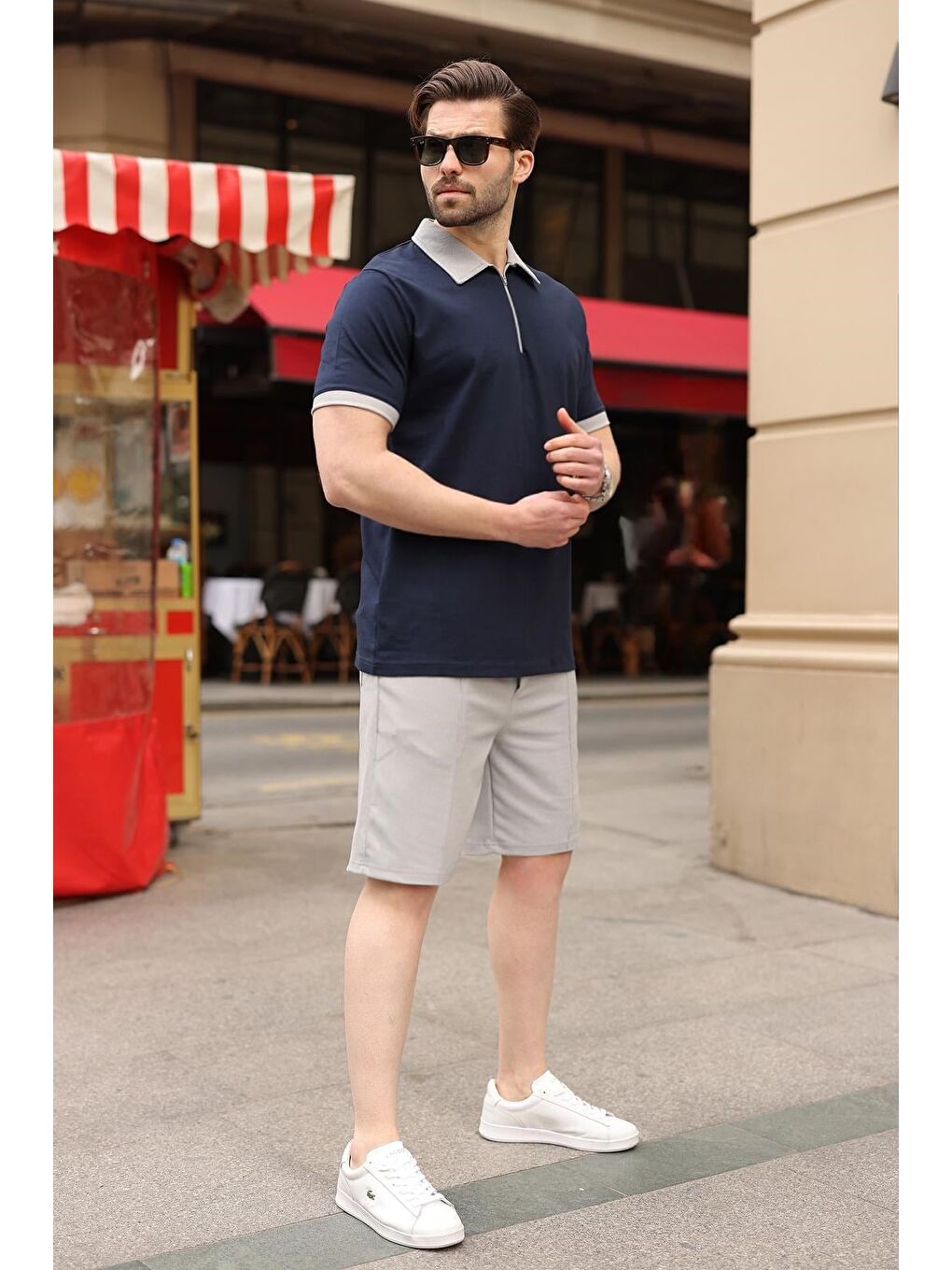 Lacivert %100 Pamuklu Polo Yaka Şort Tişört Takım E7358-5