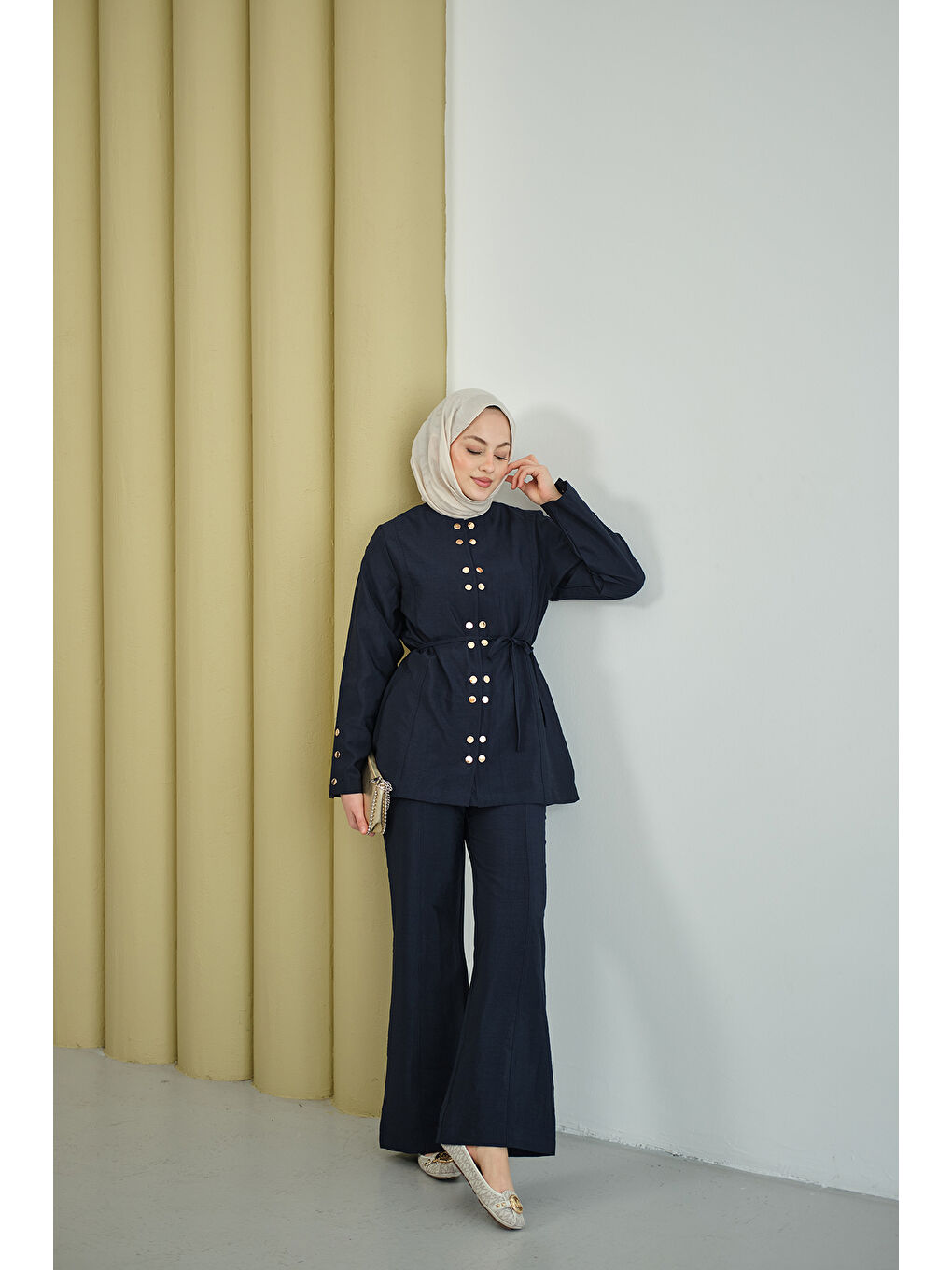 Kadın Gold Çıt Çıt Detay Takım Lacivert-2