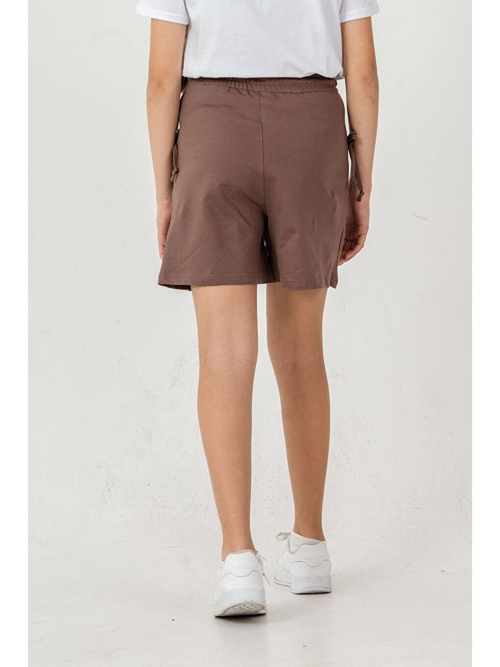 Kahverengi Life İs Good Baskılı Cepler Fiyonklu Kız Çocuk Şort-7