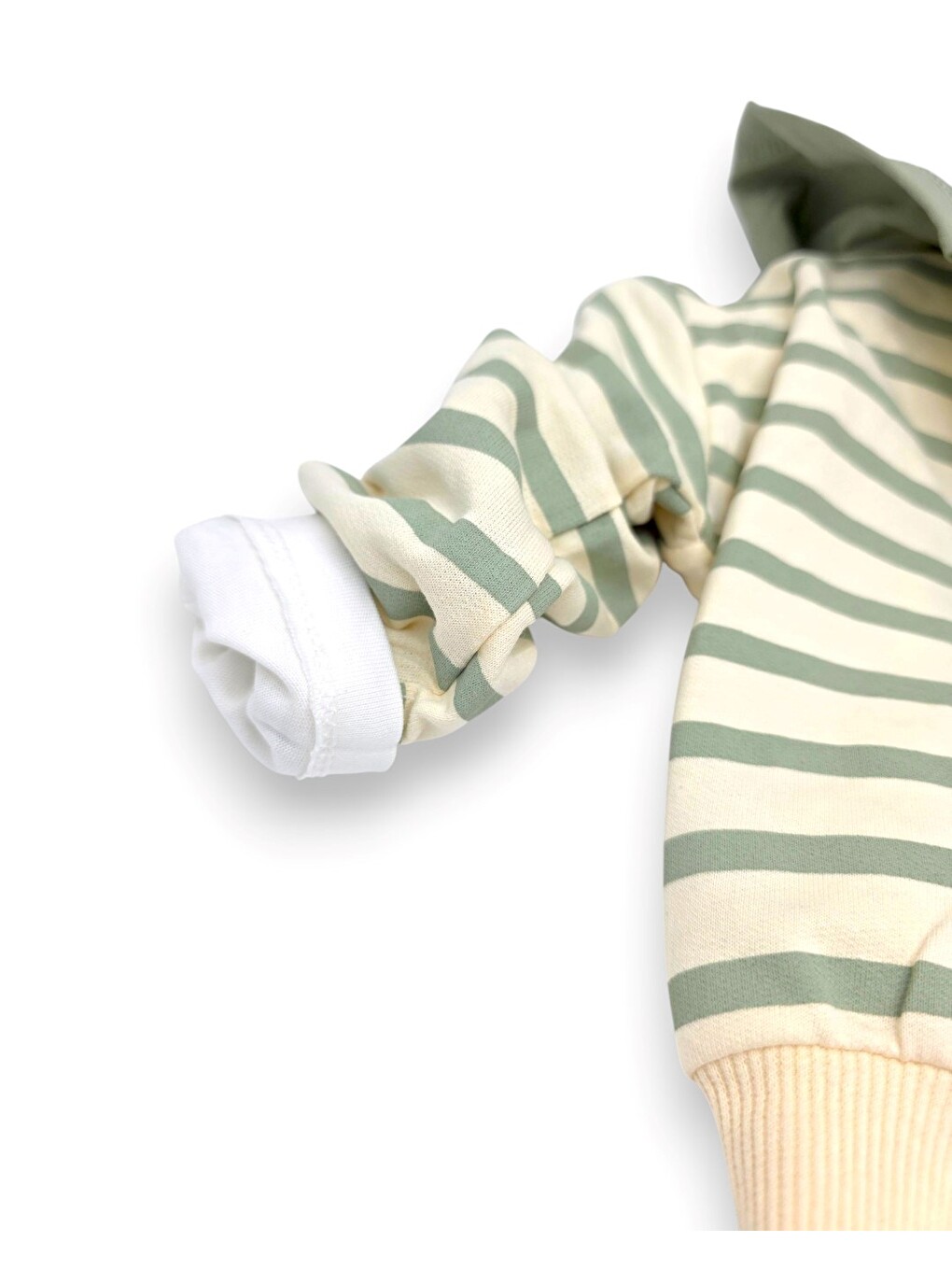 Yeşil Erkek Bebek Kapüşonlu 3'lü Takım Fermuarlı Sweatshirt Eşofman Takımı-6