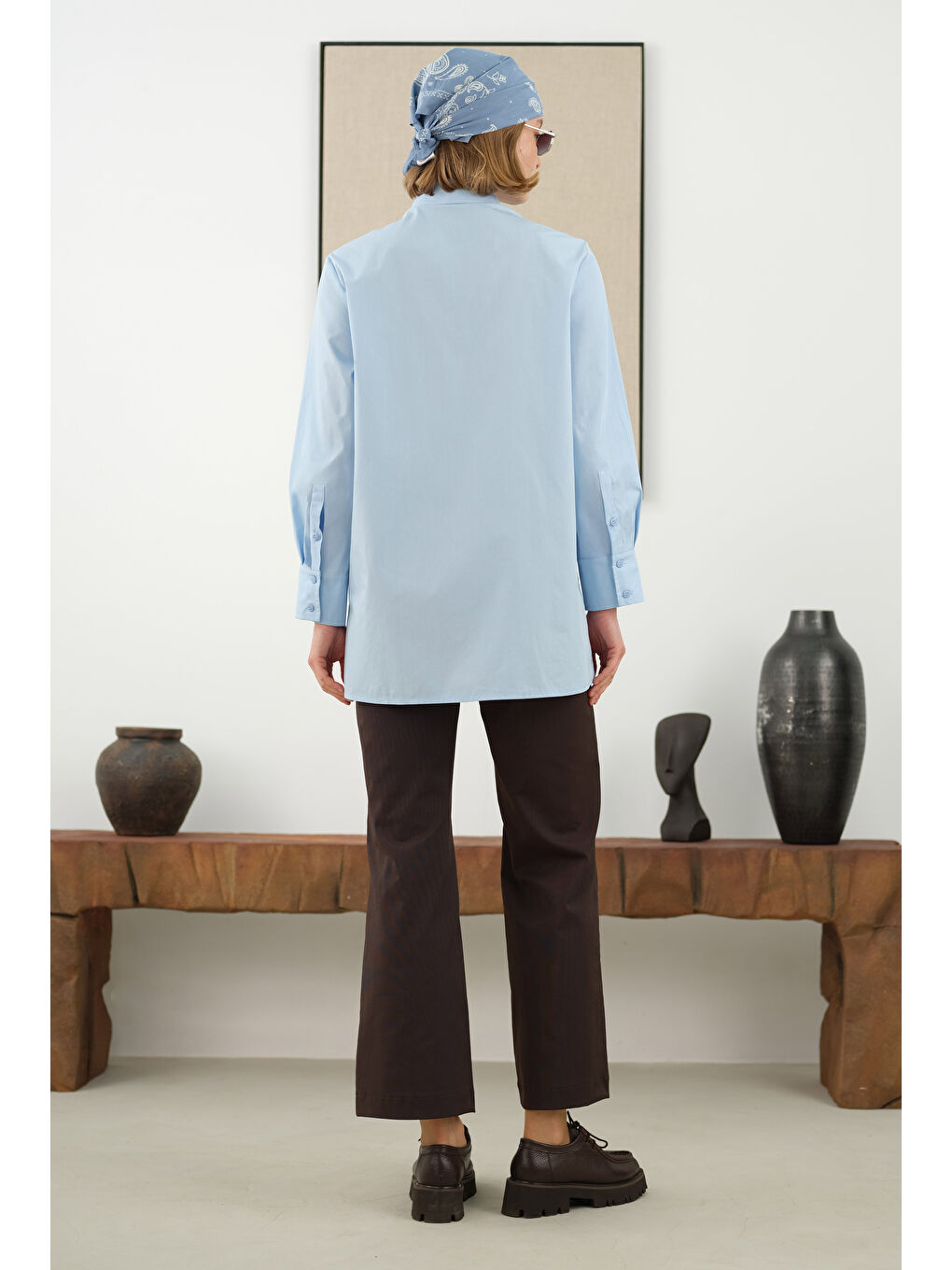 Asimetrik Patlı Gömlek Açık Mavi-3