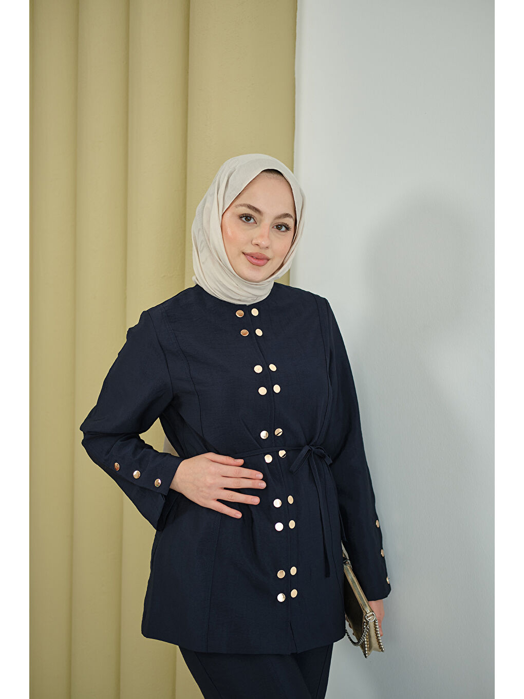 Kadın Gold Çıt Çıt Detay Takım Lacivert-3