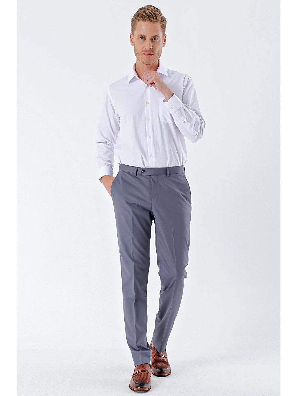 Gri Füme Esnek Yandan Cepli Comfort Fit Classic Erkek Pantolon 1003235150-1