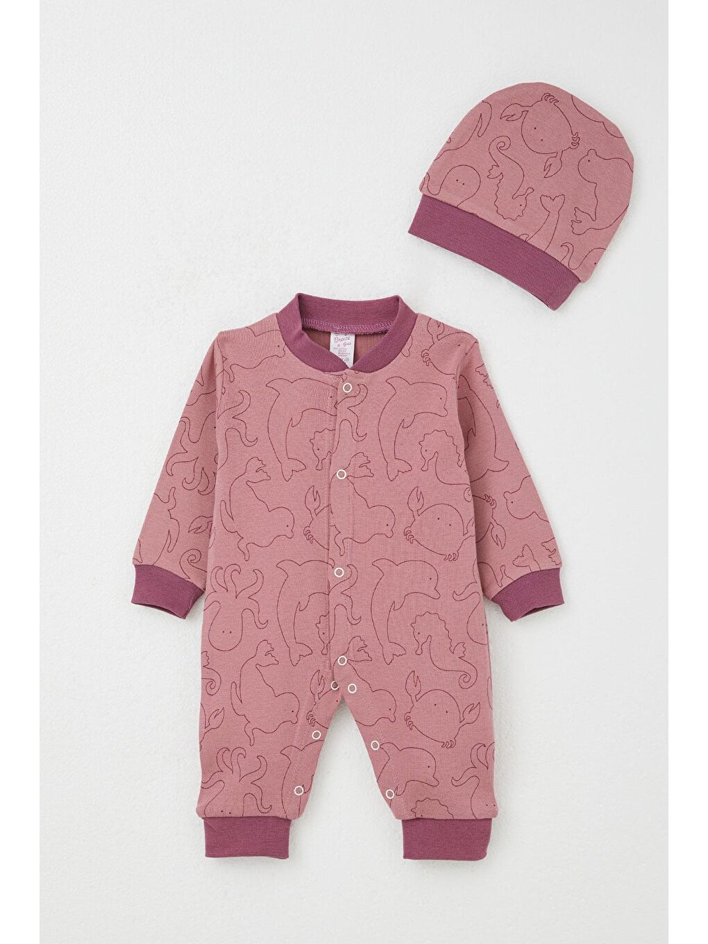 Pembe Kız Bebek Tulum Sevimli Deniz Hayvanları Desenli Gülkurusu (0-6 Ay)