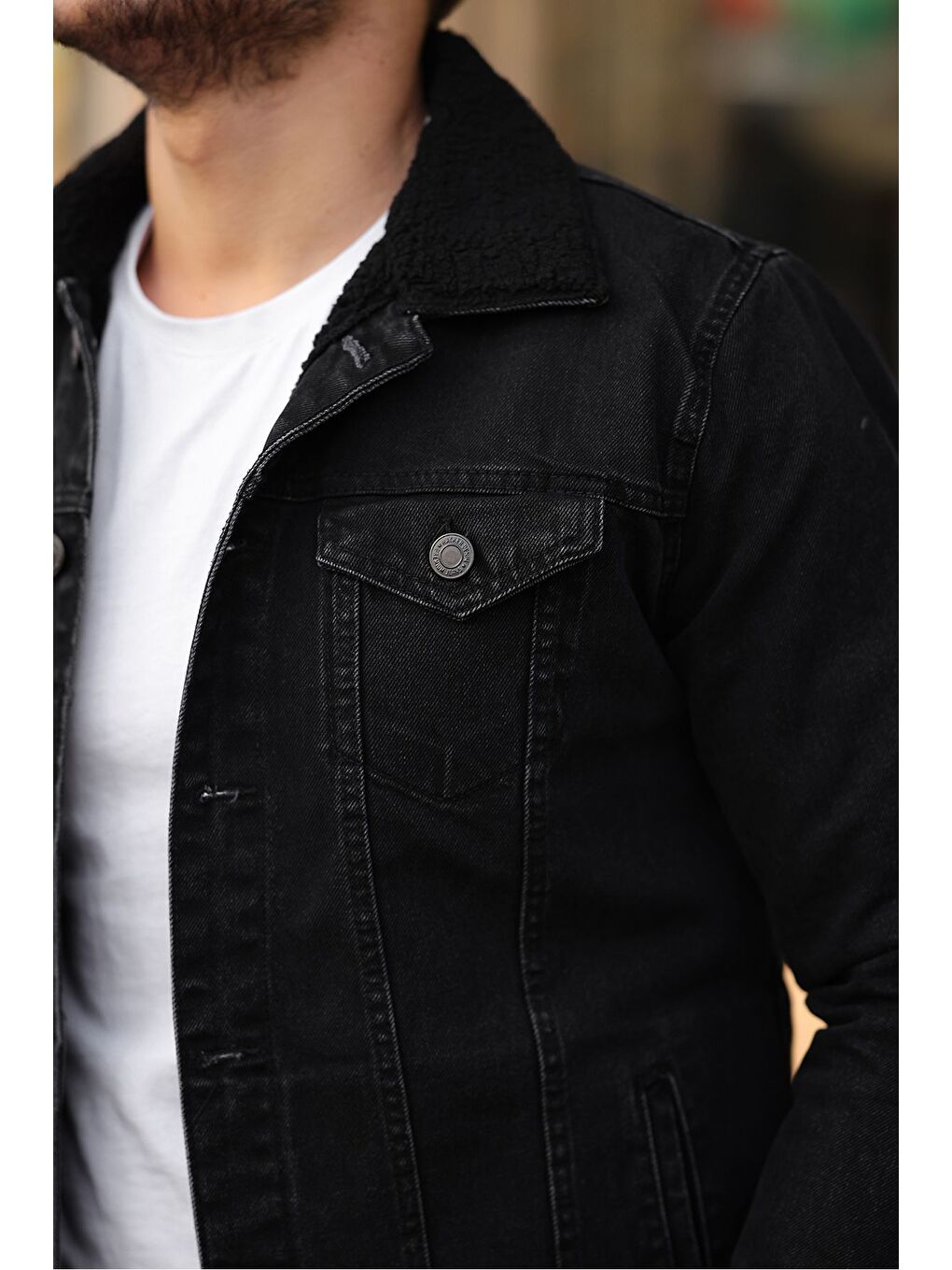 Erkek Trend Kışlık Içi Kürklü Jean Ceket Antrasit-1