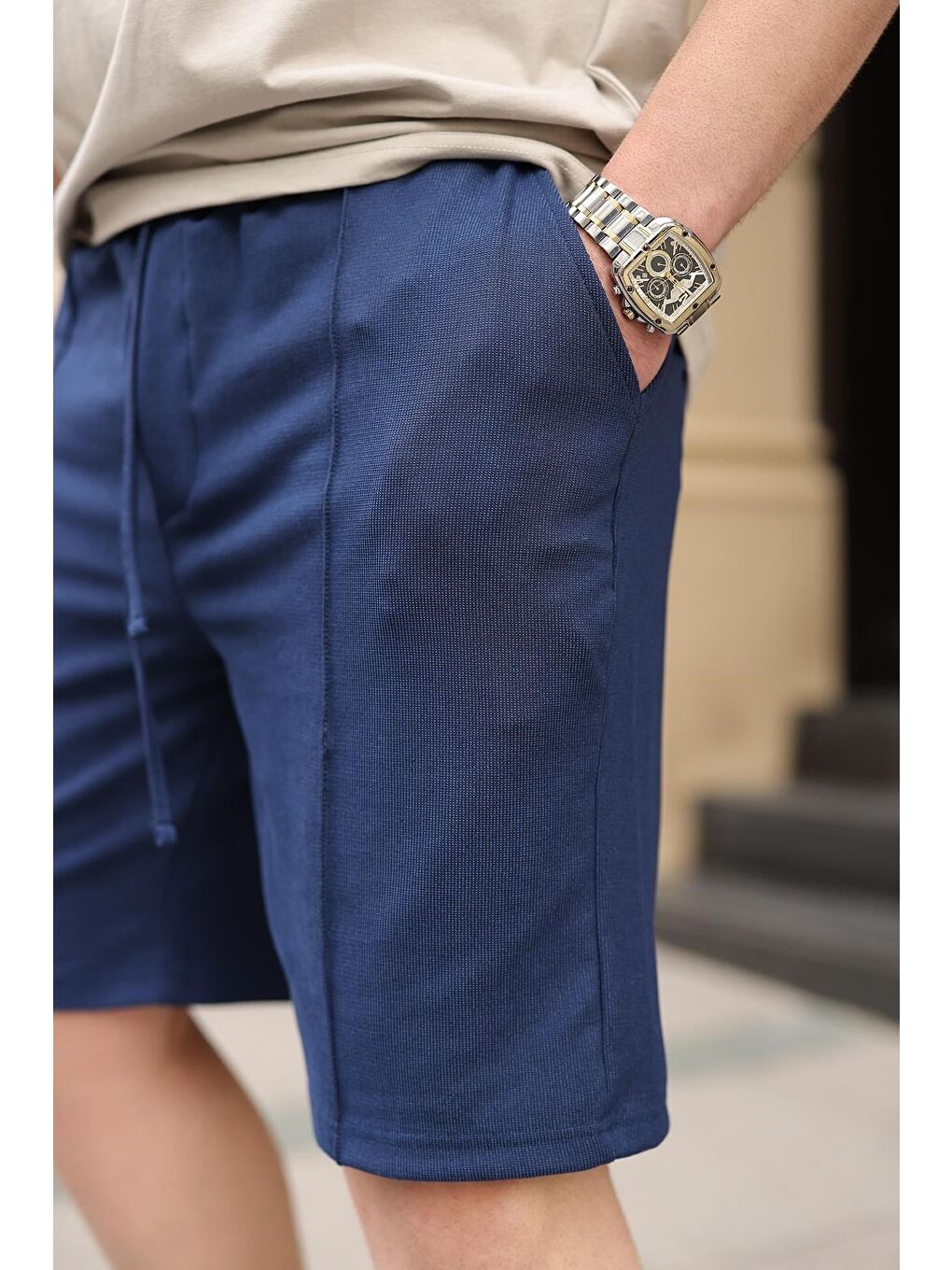 Boyalı Gri %100 Pamuklu Polo Yaka Şort Tişört Takım E7358-4