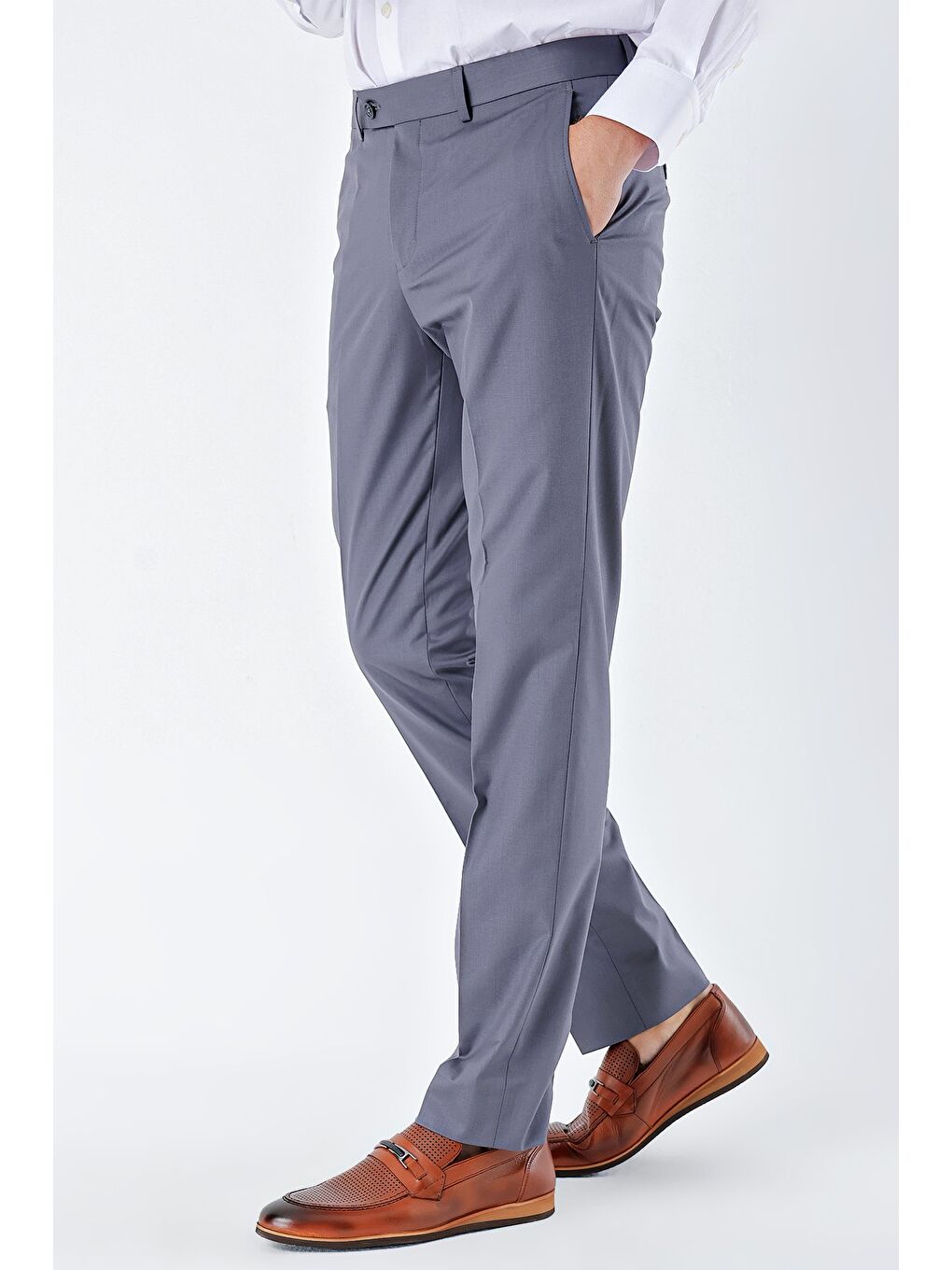 Gri Füme Esnek Yandan Cepli Comfort Fit Classic Erkek Pantolon 1003235150-2