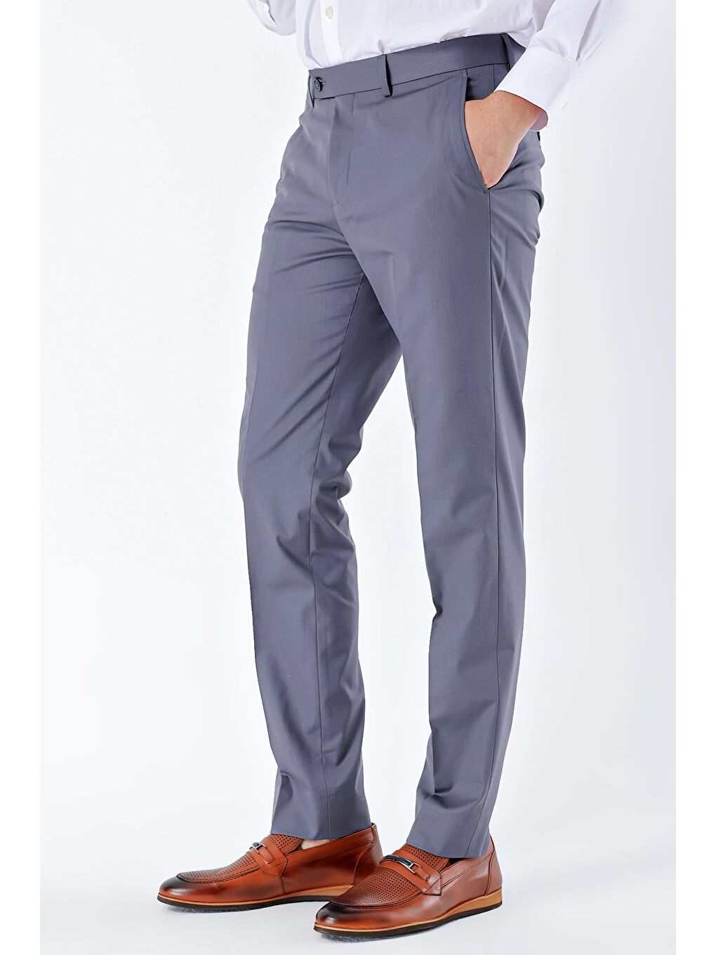 Gri Füme Esnek Yandan Cepli Comfort Fit Classic Erkek Pantolon 1003235150-4