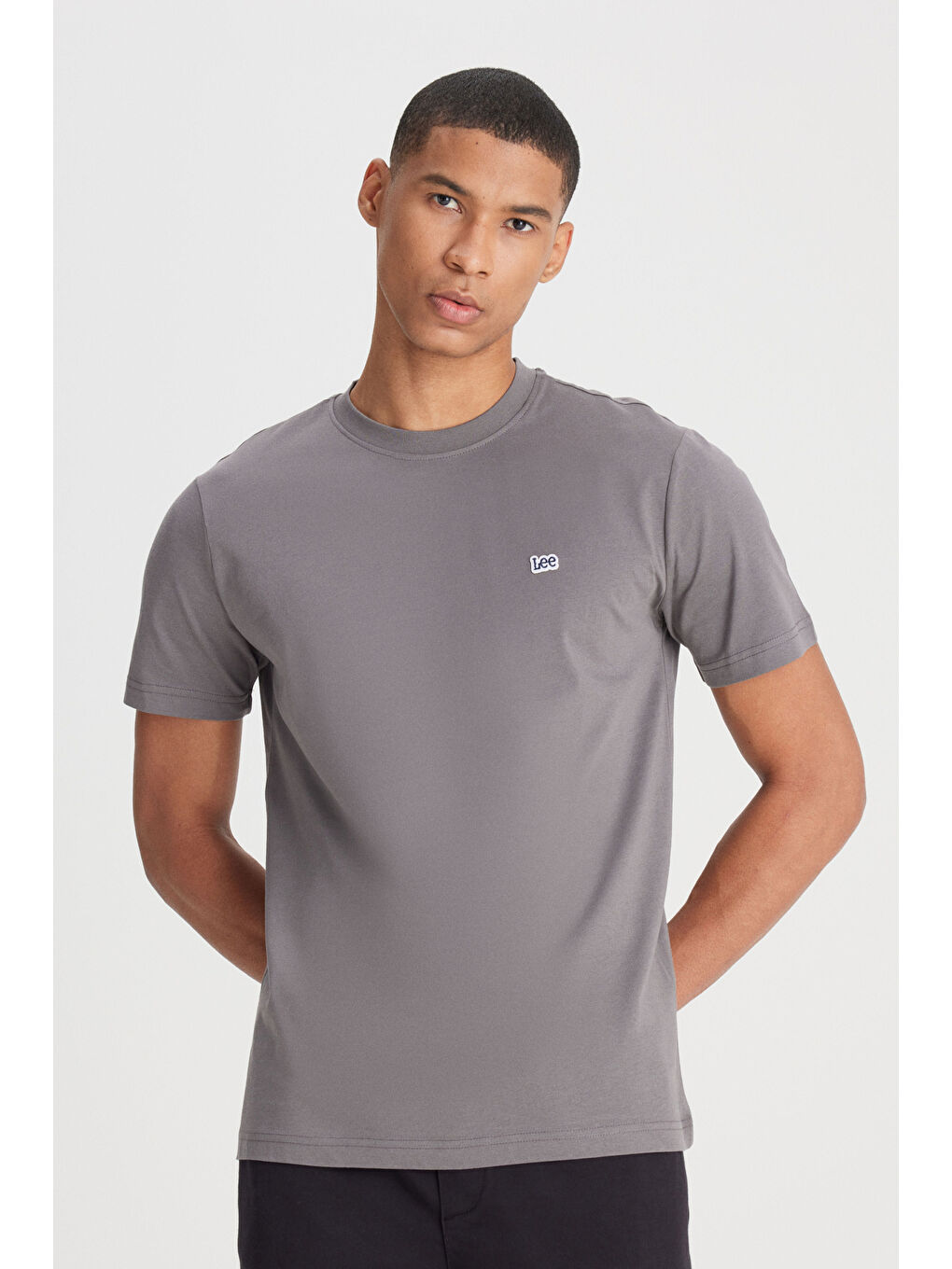 Regular Fit Normal Kesim Bisiklet Yaka %100 Pamuk Antrasit Tişört-1