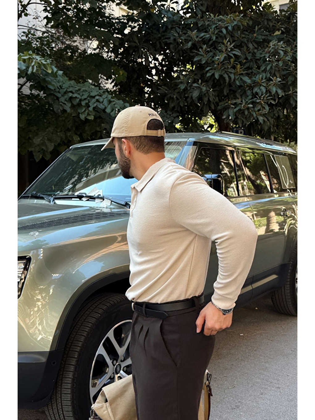 Bej Cali Erkek Regular Fit Polo Yaka Uzun Kollu Sweatshirt Tişört-1