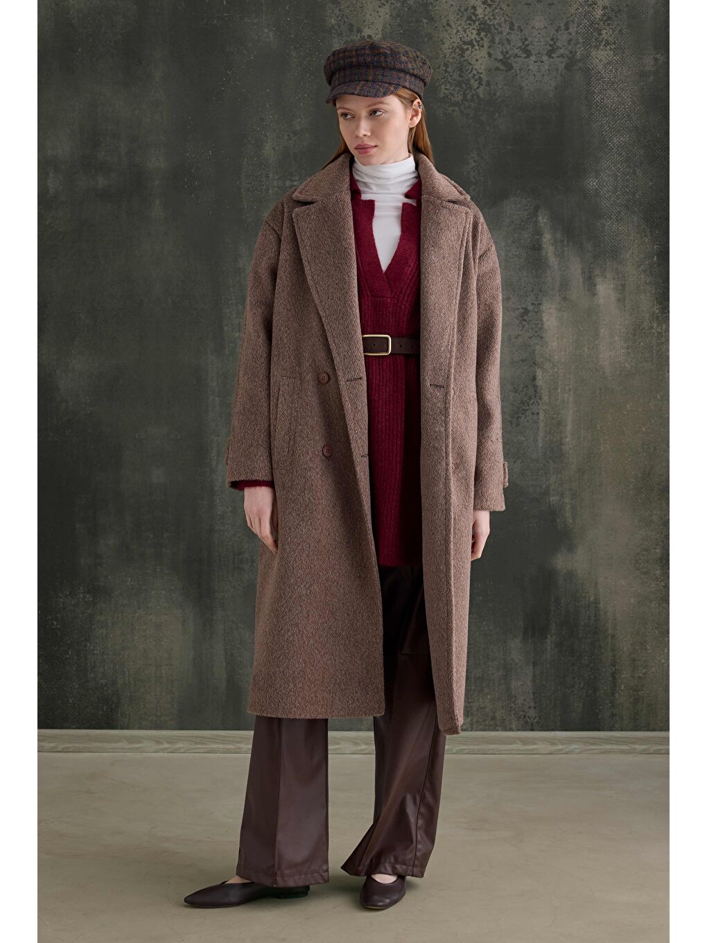 Kahverengi Kruvaze Uzun Kaban Kahve