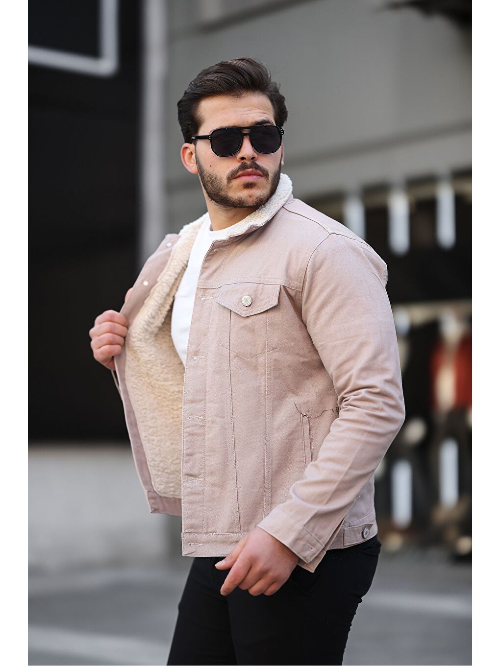 Erkek Trend Kışlık Içi Kürklü Jean Ceket Bej