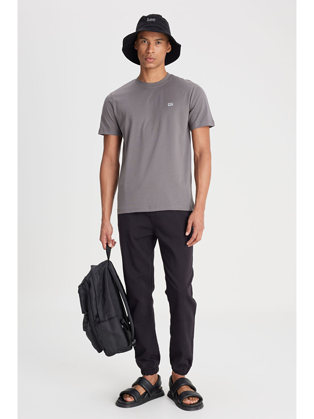 Regular Fit Normal Kesim Bisiklet Yaka %100 Pamuk Antrasit Tişört-2